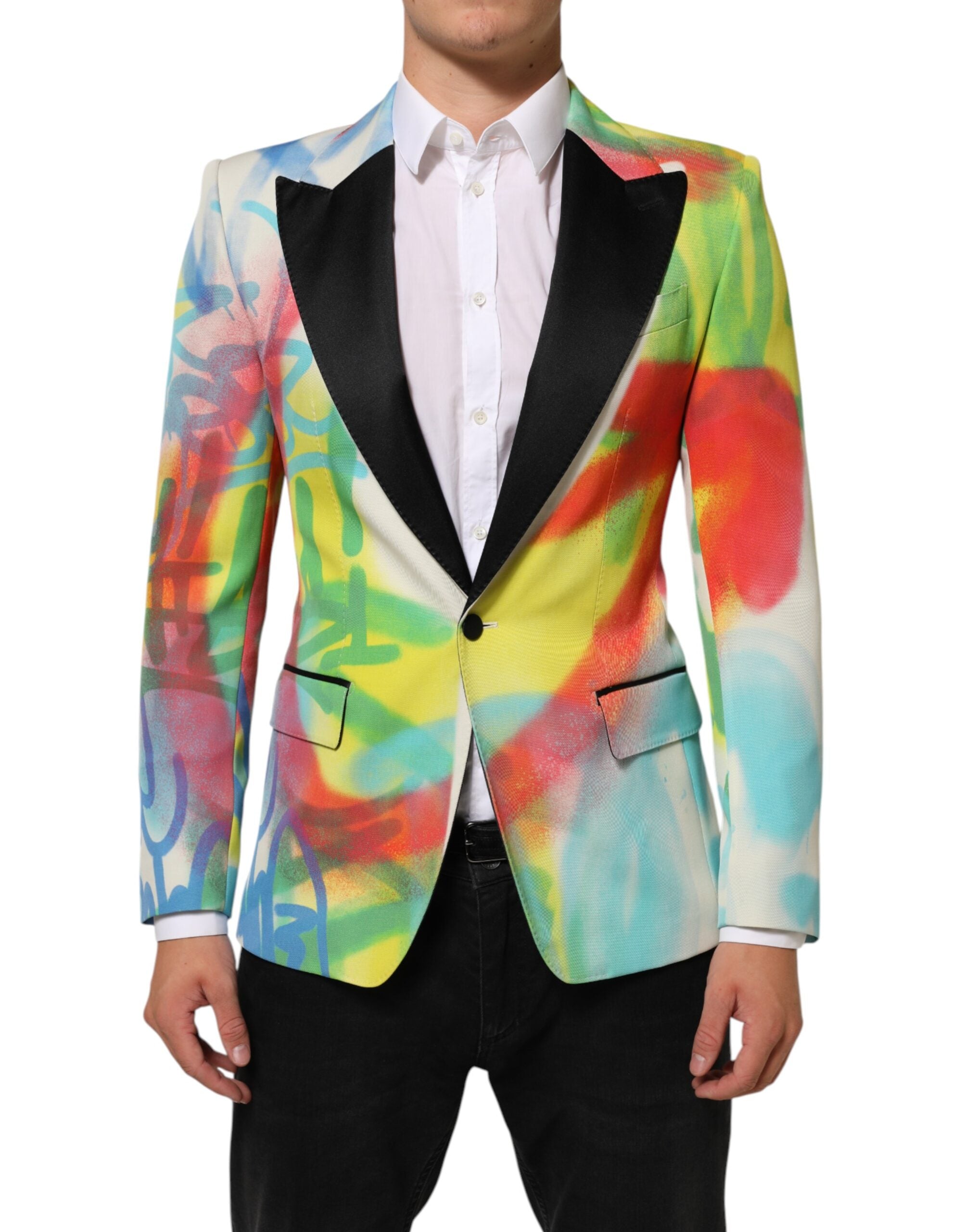 Dolce & Gabbana Multicolor Graffiti SICILIA 1 Knopf Herren Anzug Blazer