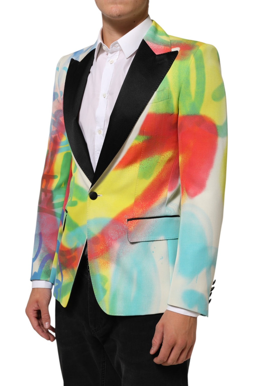 Dolce & Gabbana Veelkleurige Graffiti SICILIA 1 Knoops Heren Pak Blazer