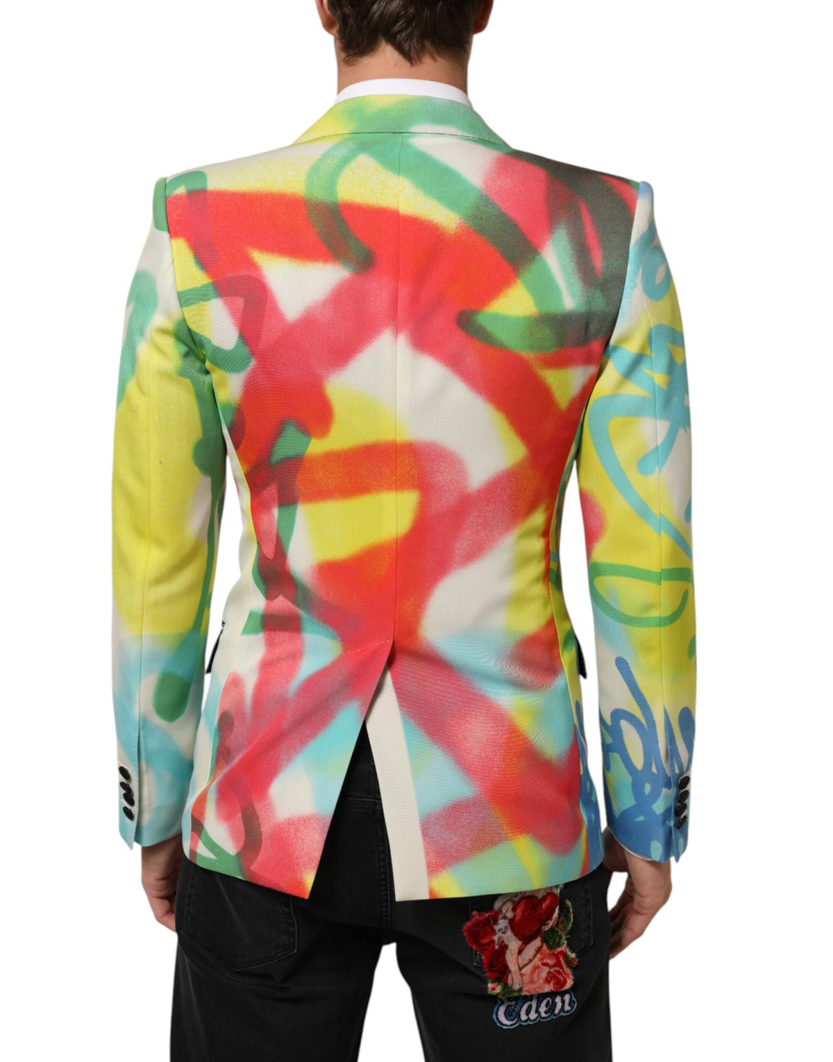 Dolce & Gabbana Veelkleurige Graffiti SICILIA 1 Knoops Heren Pak Blazer