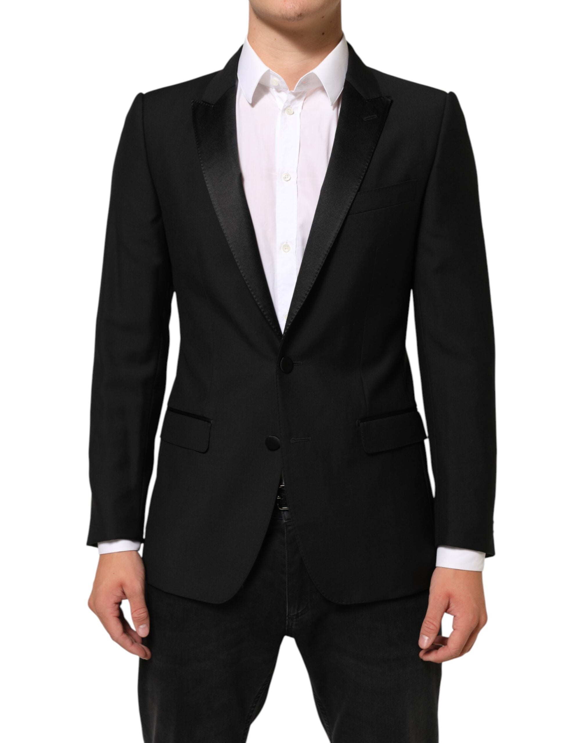 Dolce & Gabbana Schwarzer Wolle MARTINI 2-Knopf Herren Anzug Blazer