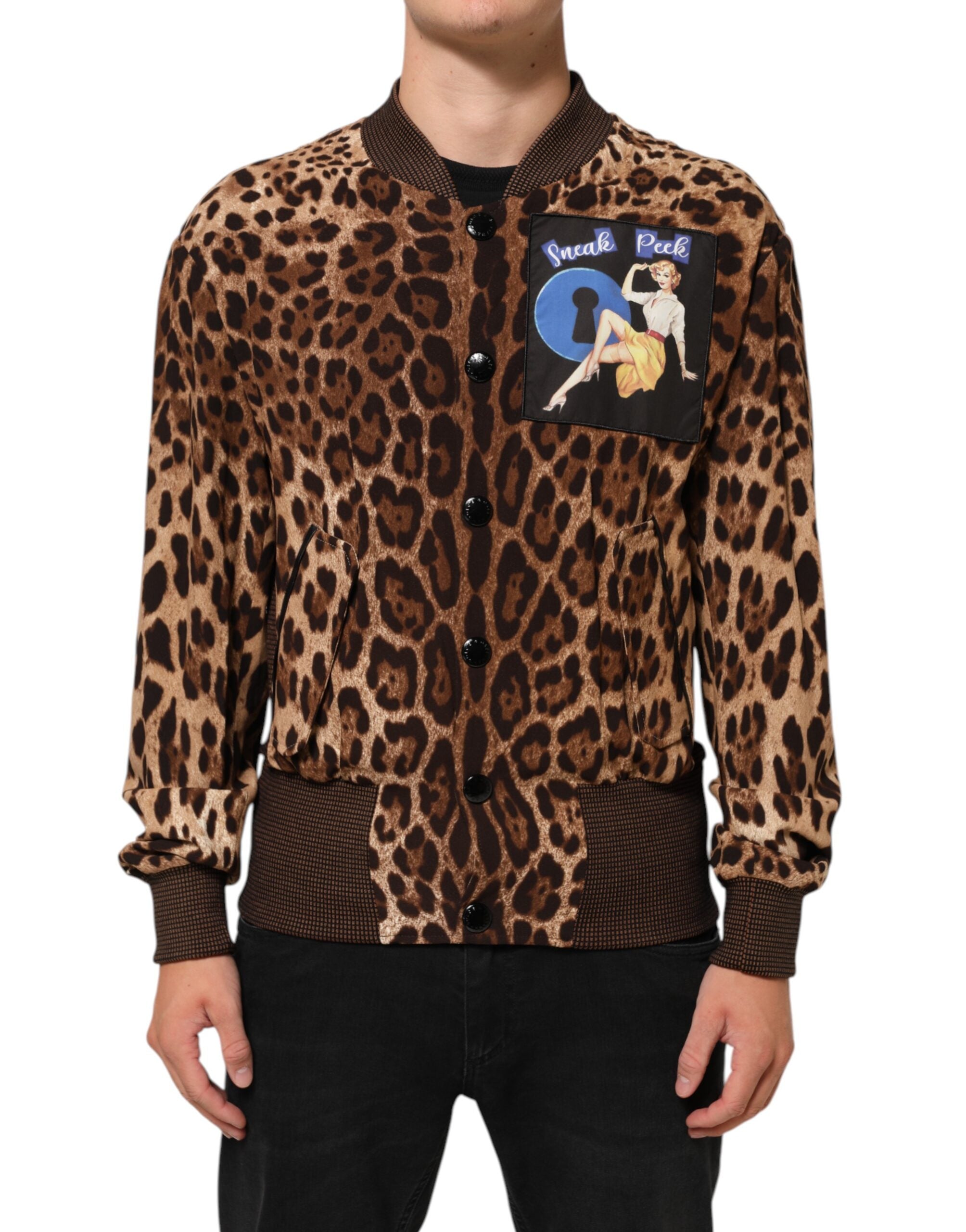 Dolce & Gabbana Braune Leopardenmuster "Sneak Peek" Patch Jacke