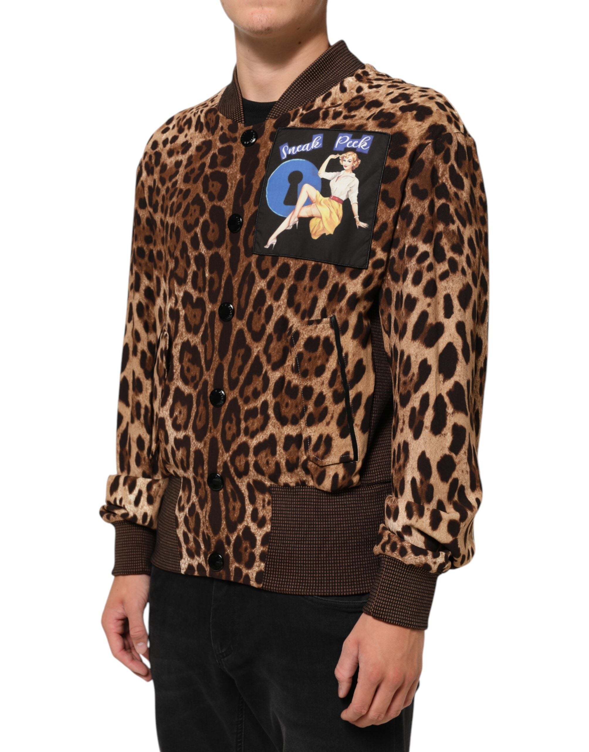 Dolce & Gabbana Braune Leopardenmuster "Sneak Peek" Patch Jacke