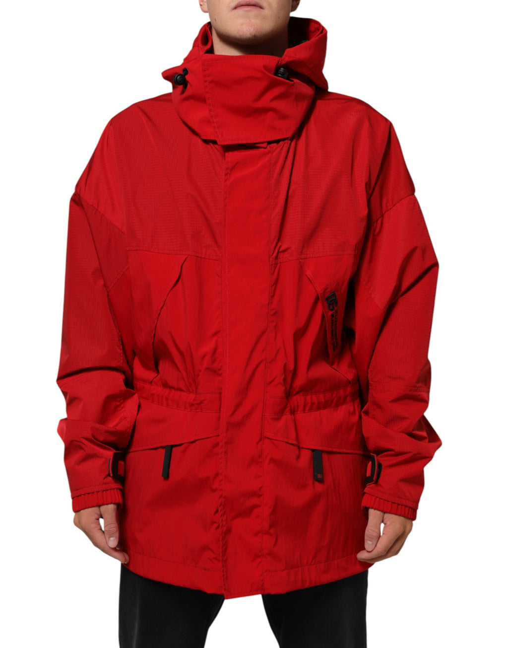 Dolce & Gabbana Rote Nylon Kapuzen-Parka-Jacke für Männer mit Reißverschluss