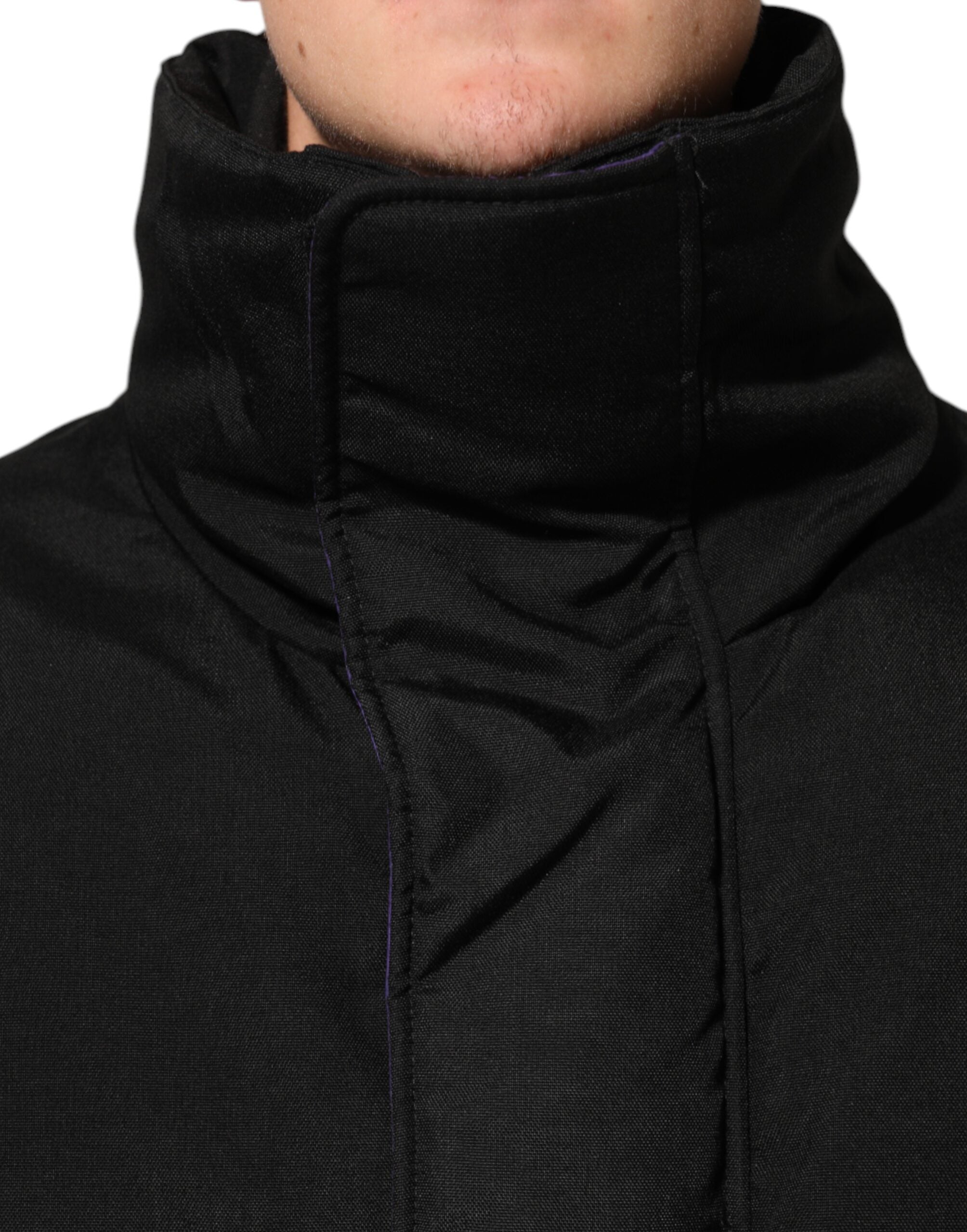 Dolce & Gabbana Schwarze Nylon Puffer Männer Full Zip Jacke