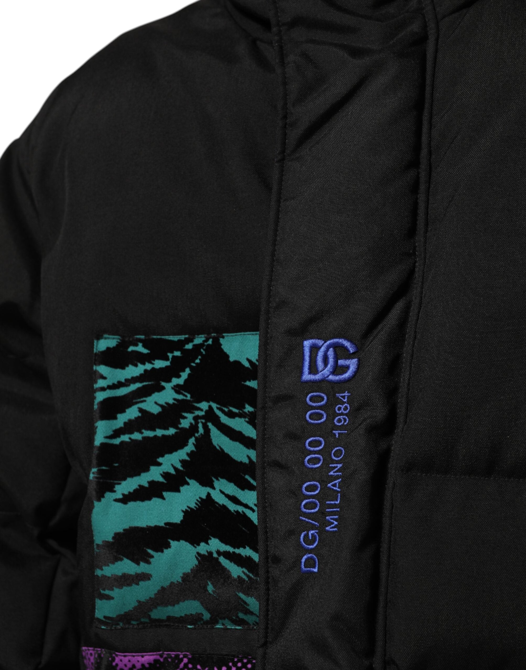 Dolce & Gabbana Schwarze Nylon Puffer Männer Full Zip Jacke