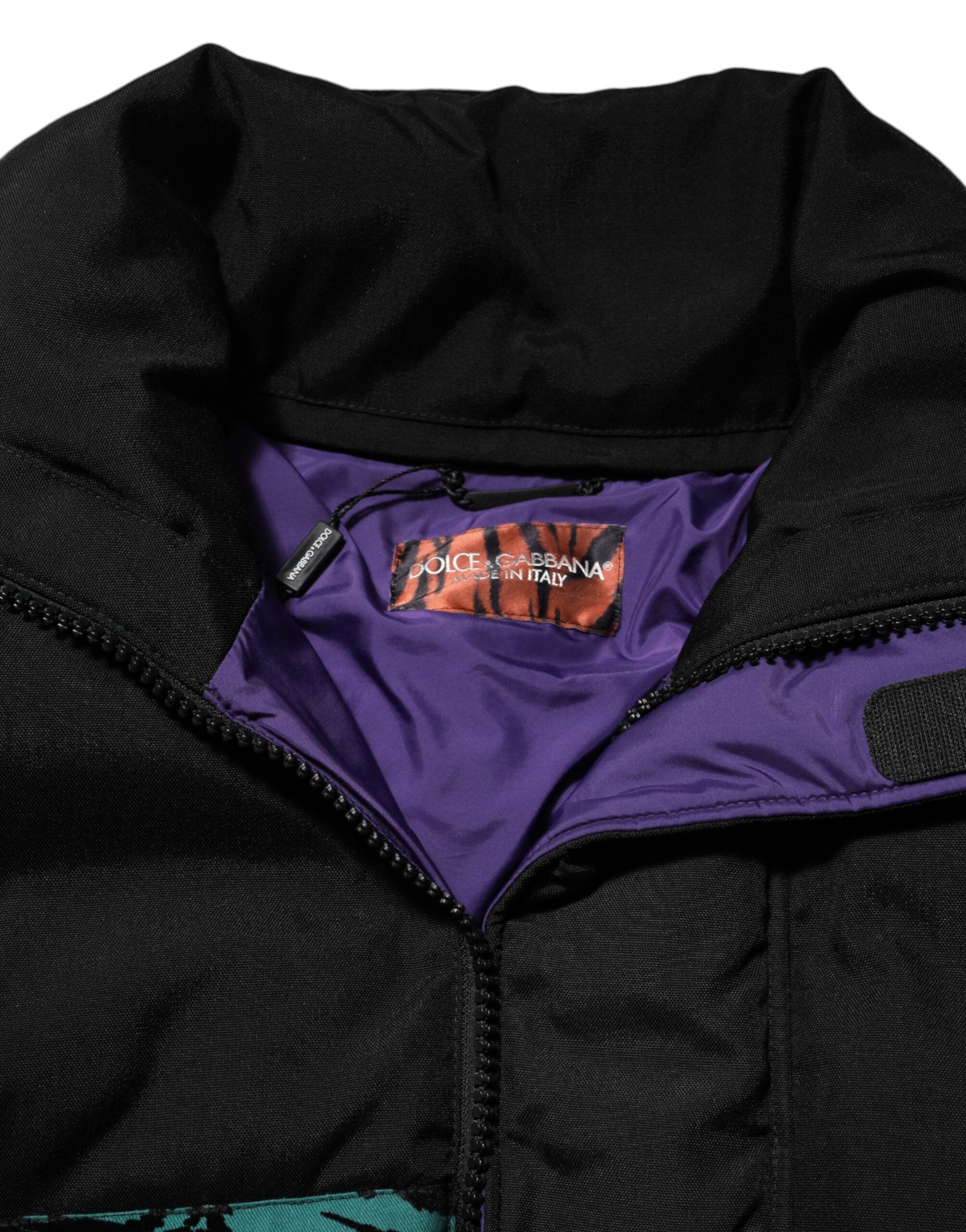 Dolce & Gabbana Schwarze Nylon Puffer Männer Full Zip Jacke