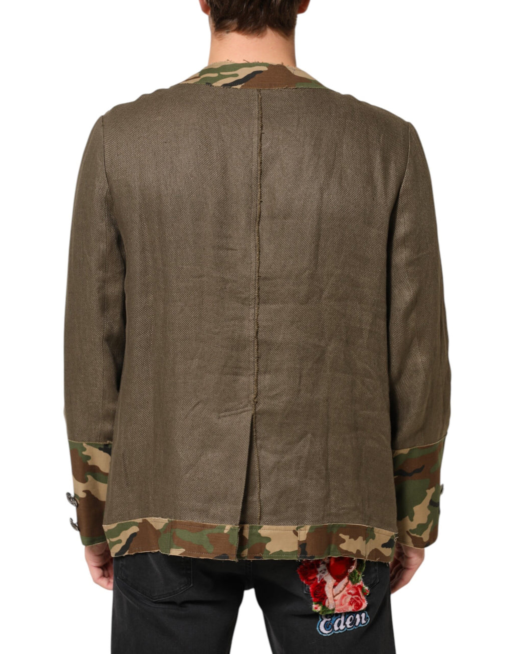Dolce & Gabbana Braune Camouflage Leinenjacke mit Knopfleiste