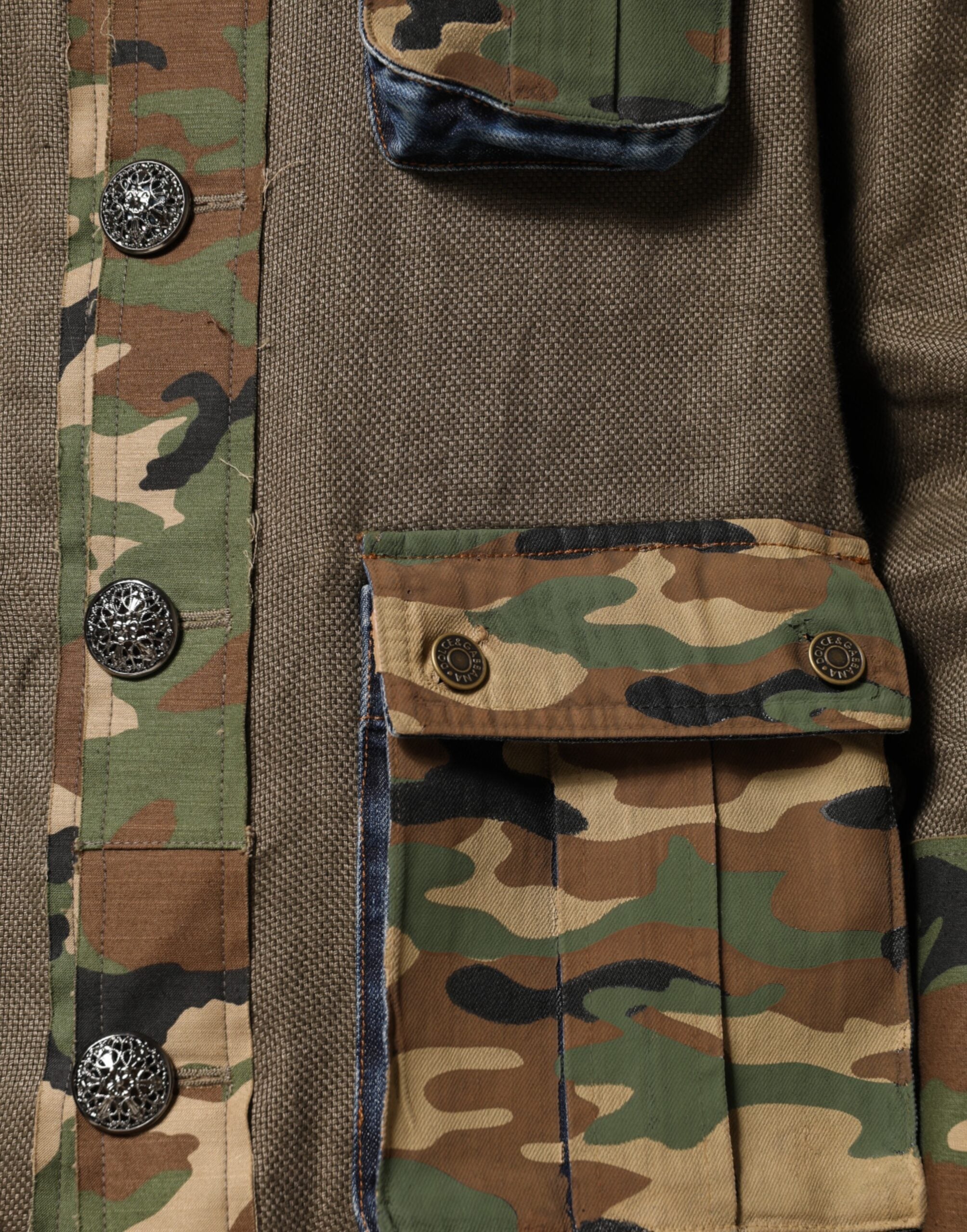 Dolce & Gabbana Braune Camouflage Leinenjacke mit Knopfleiste