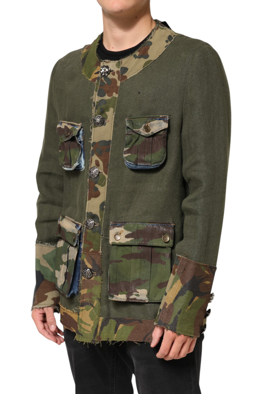 Dolce & Gabbana Braune Camouflage Leinenjacke mit Knopfleiste