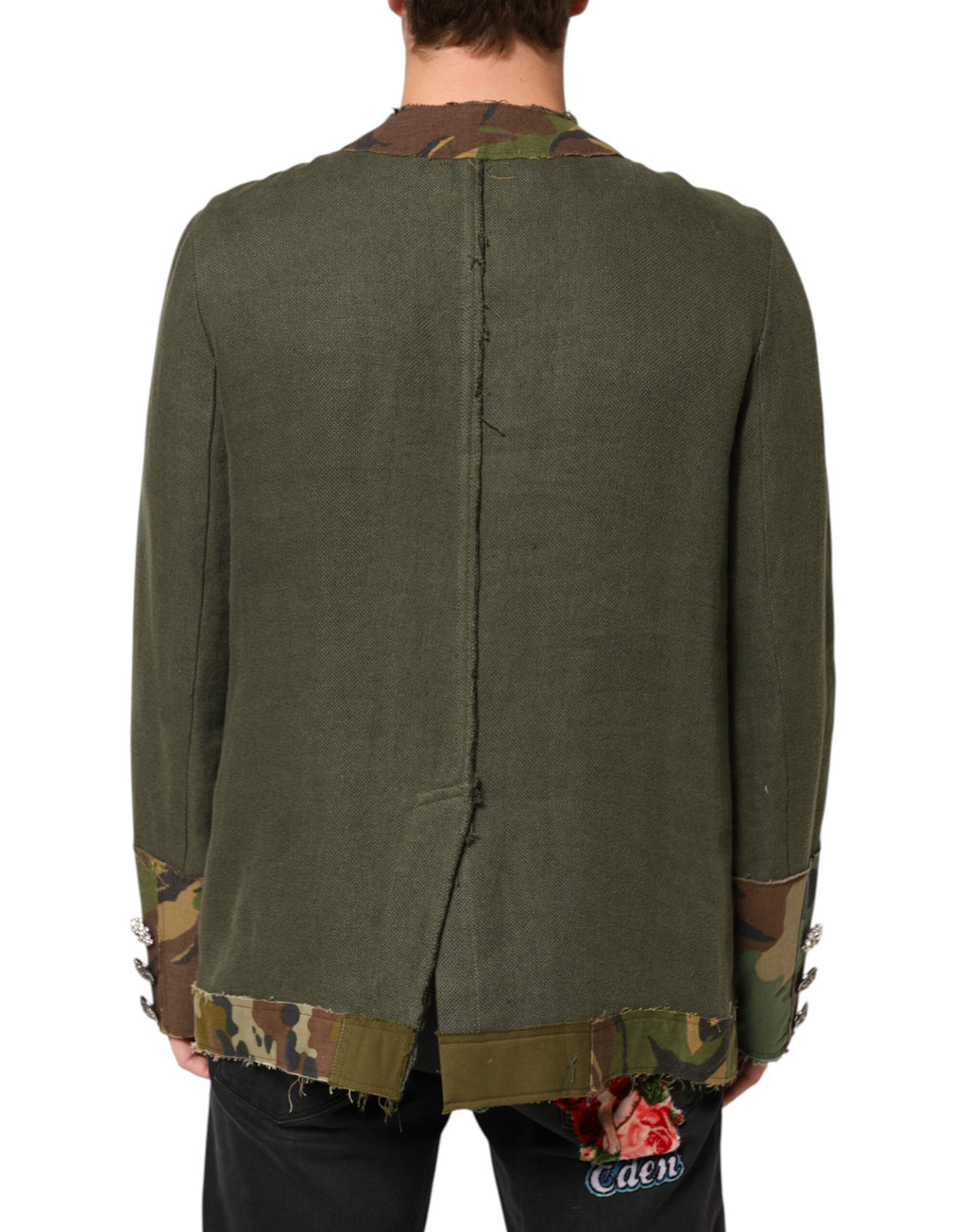Dolce & Gabbana Braune Camouflage Leinenjacke mit Knopfleiste