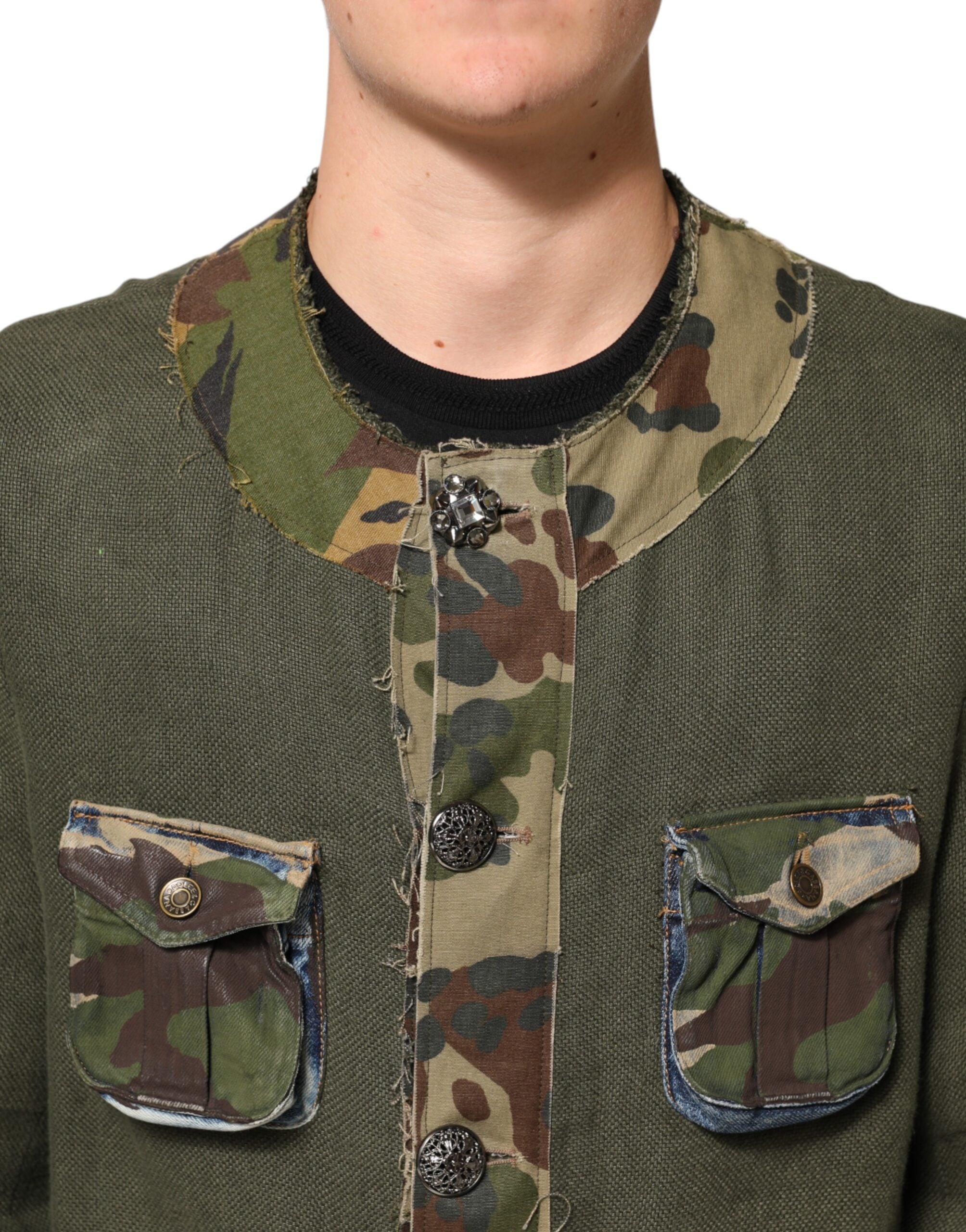 Dolce & Gabbana Braune Camouflage Leinenjacke mit Knopfleiste