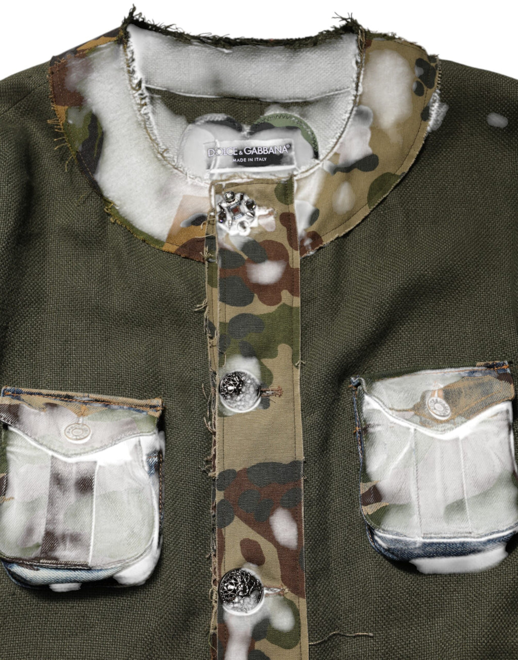 Dolce & Gabbana Braune Camouflage Leinenjacke mit Knopfleiste
