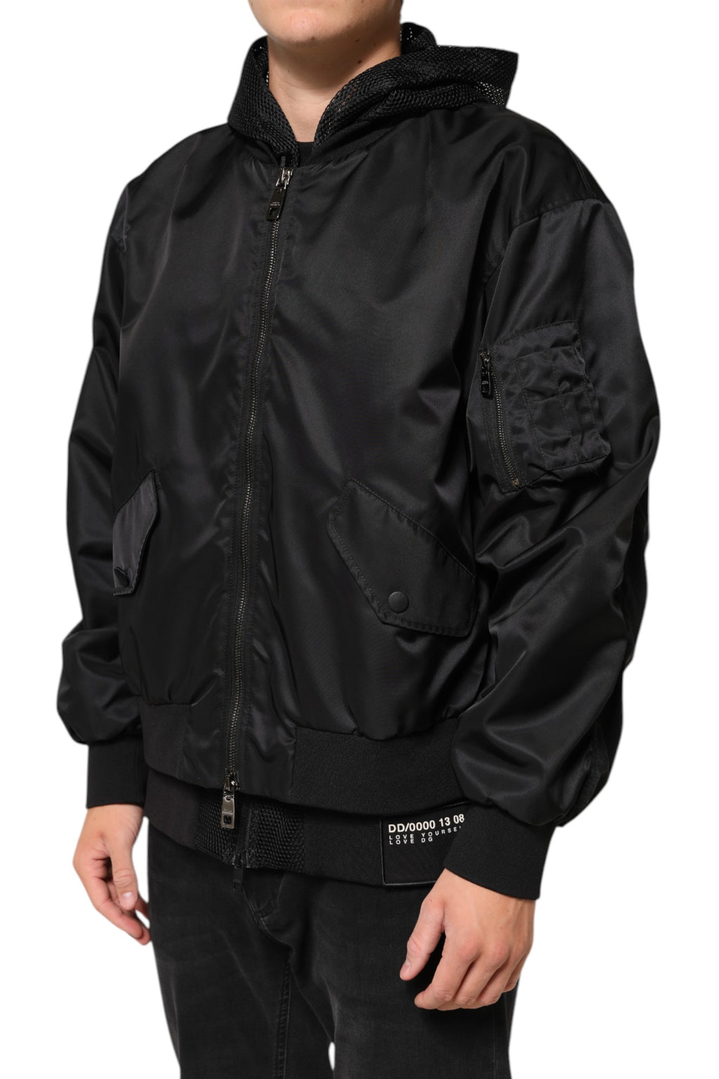 Dolce & Gabbana Schwarze Nylon Bomberjacke mit Kapuze und Reißverschluss für Männer