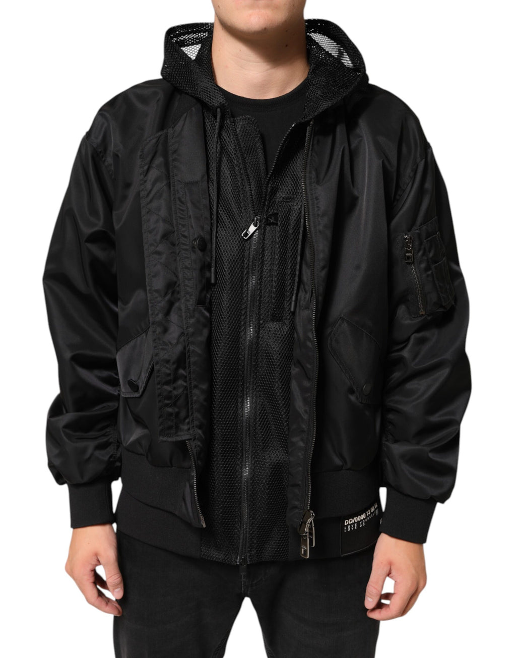 Dolce & Gabbana Schwarze Nylon Bomberjacke mit Kapuze und Reißverschluss für Männer