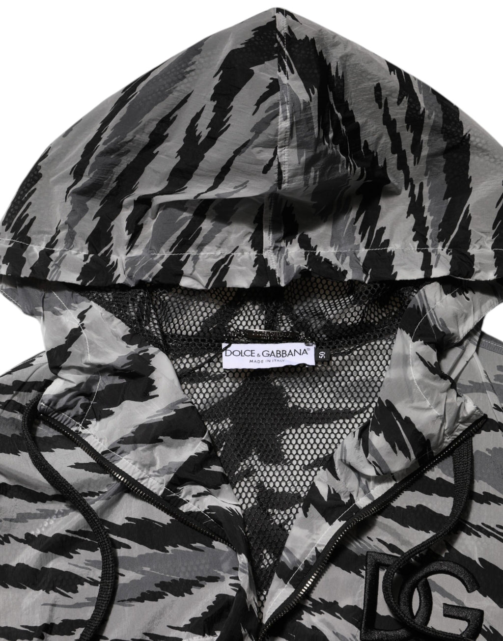 Dolce & Gabbana Graue Sweatshirt-Jacke mit Tarnmuster und Kapuze