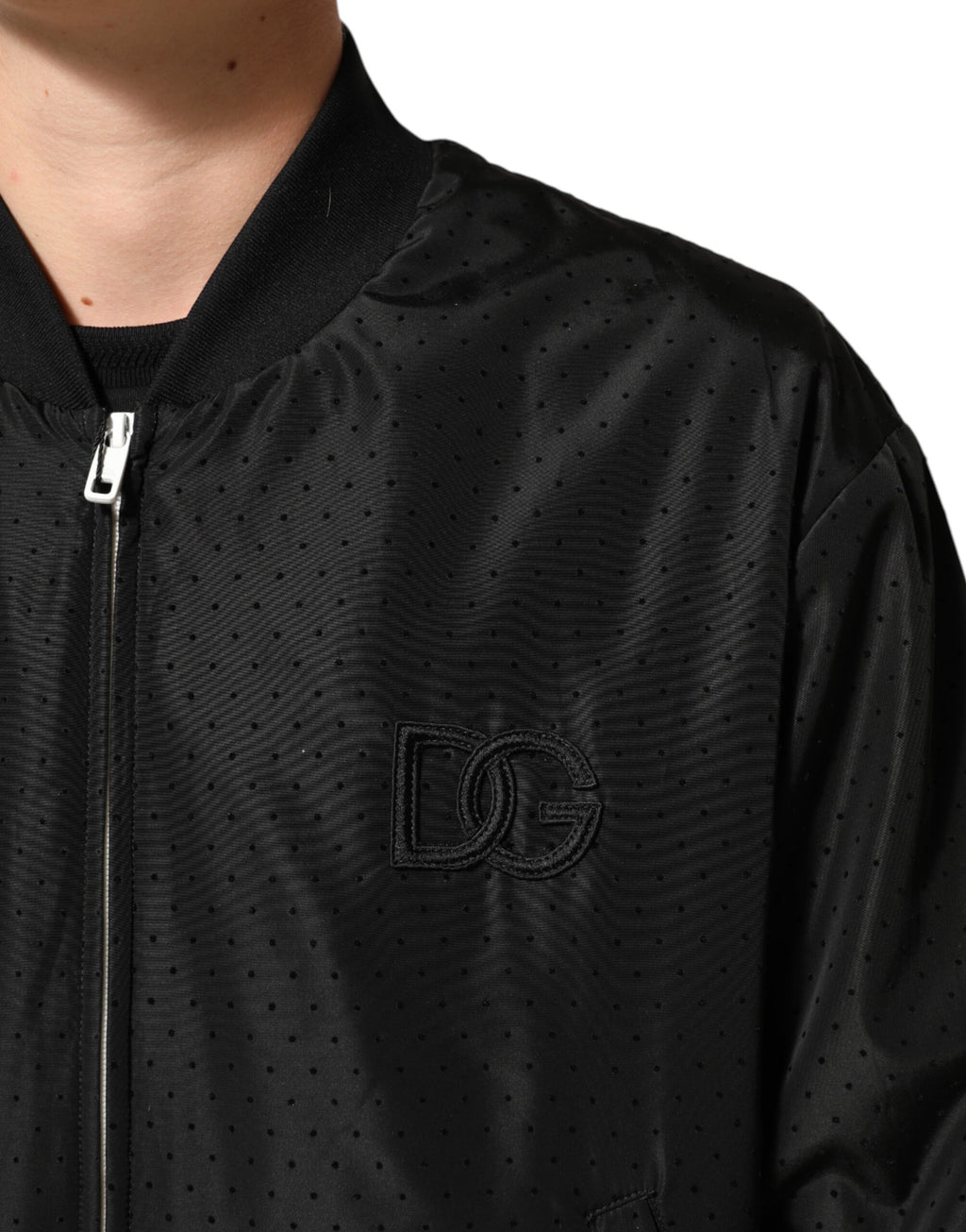 Dolce & Gabbana Schwarze Acetat Bomberjacke mit durchgehendem Reißverschluss für Männer