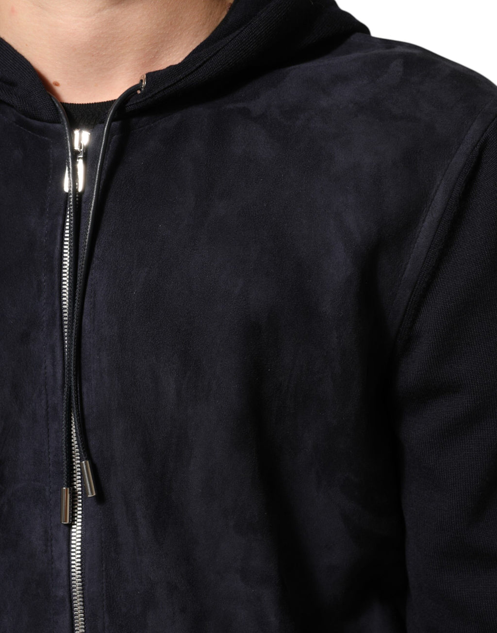 Dolce & Gabbana Schwarze Leder-Blousonjacke mit Kapuze und Reißverschluss