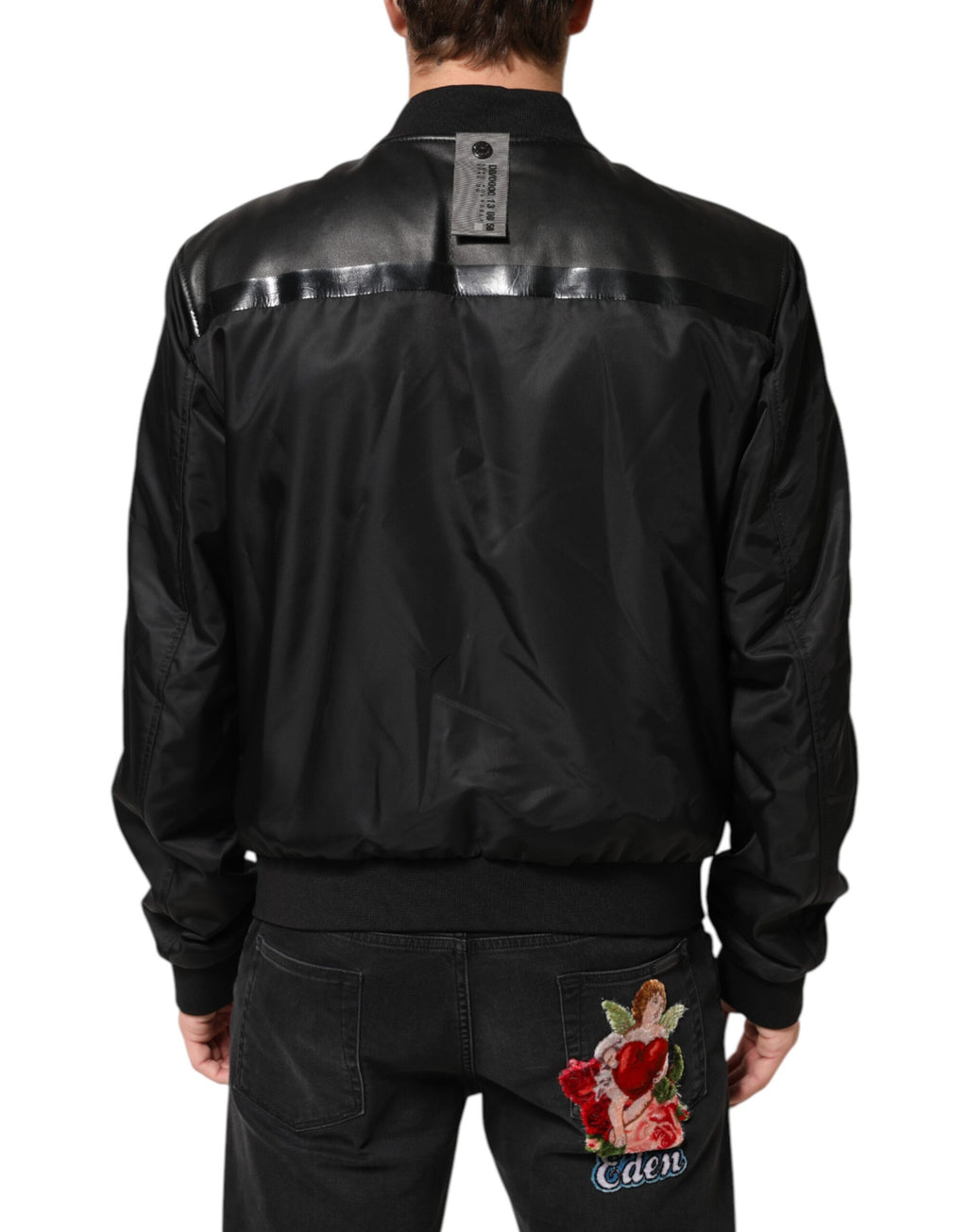 Dolce & Gabbana Schwarzes Leder Nylon FullZip Blouson Jacke