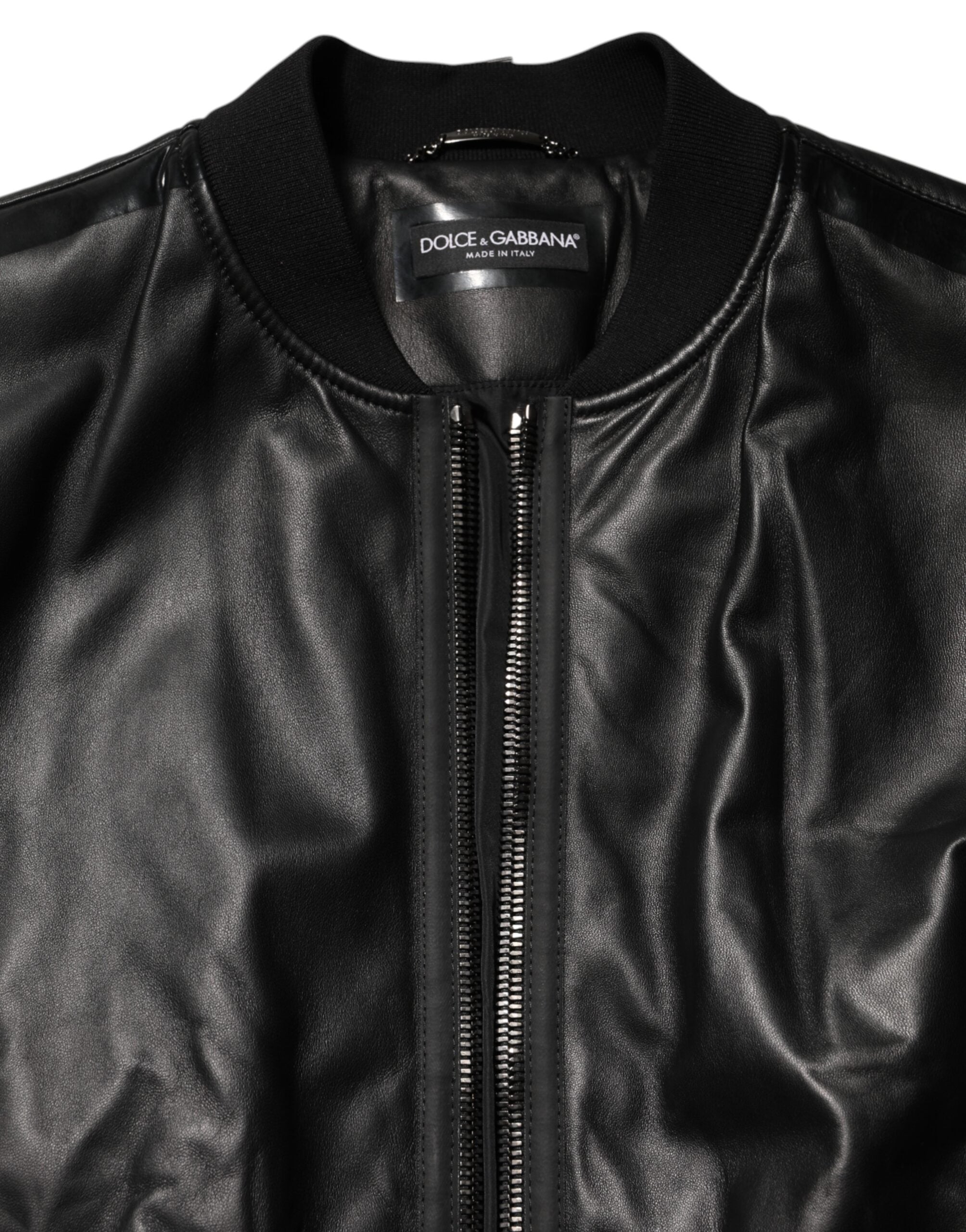 Dolce & Gabbana Schwarzes Leder Nylon FullZip Blouson Jacke