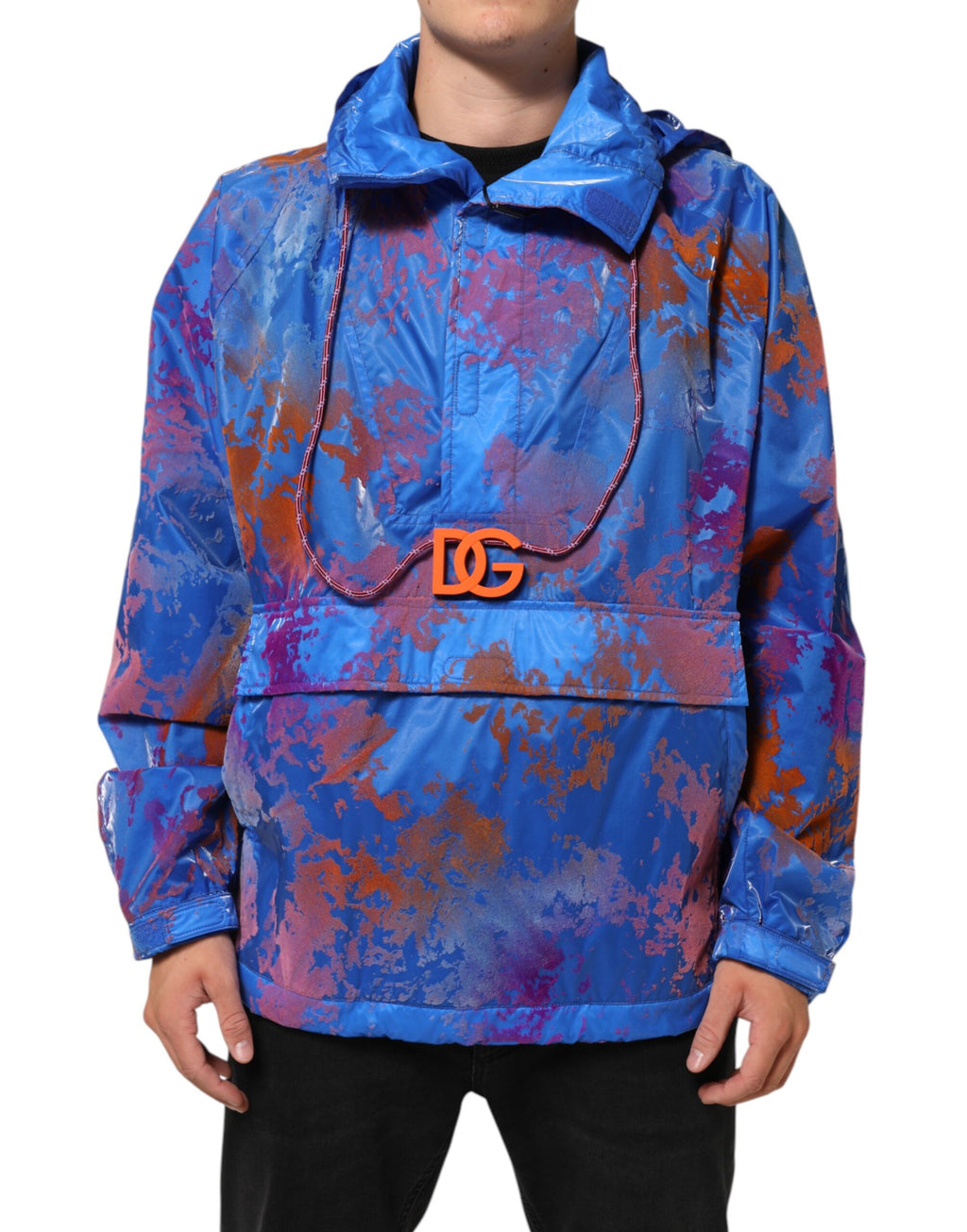 Dolce & Gabbana Blaue Tie Dye Logo Sweatshirt Jacke mit Kapuze