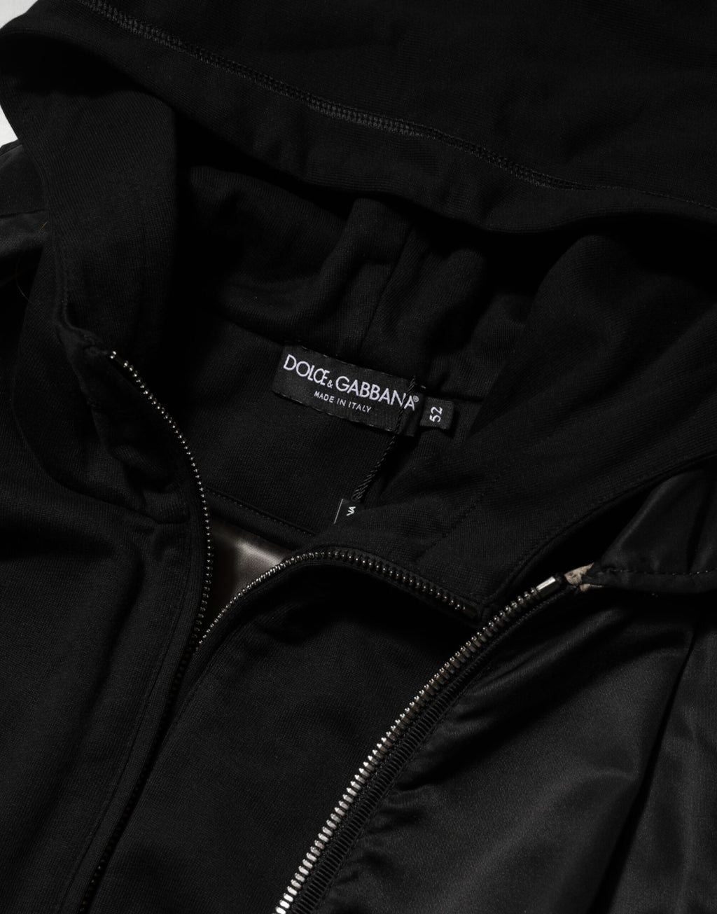Dolce & Gabbana Schwarze Baumwoll-Bomberjacke mit Kapuze und durchgehendem Reißverschluss