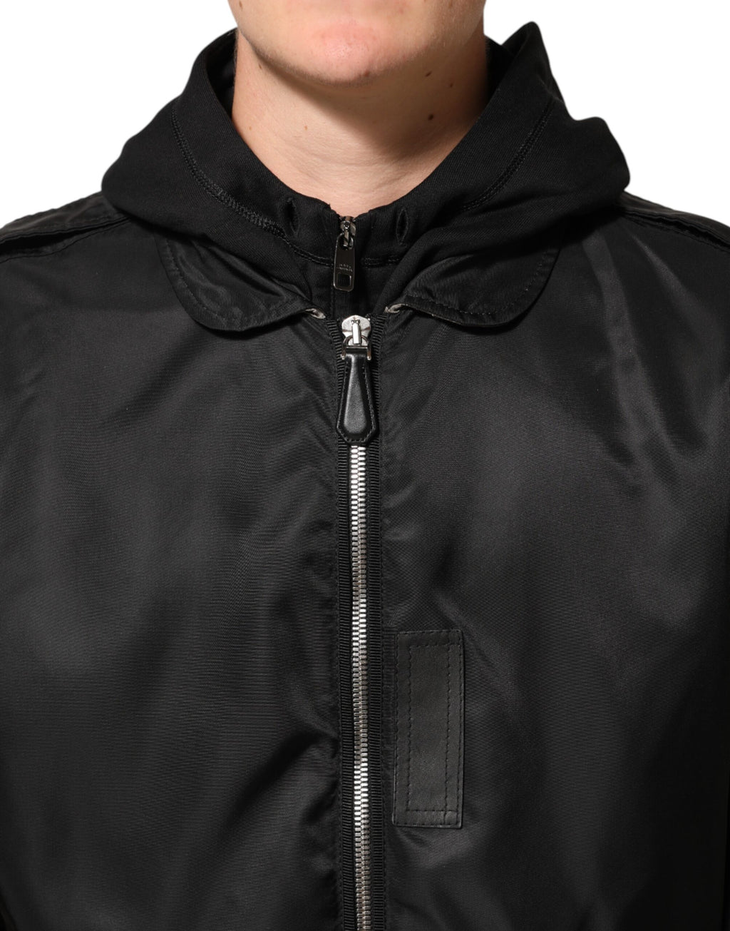 Dolce & Gabbana Schwarze Baumwoll-Bomberjacke mit Kapuze und durchgehendem Reißverschluss