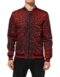 Dolce & Gabbana Rote Bomberjacke mit Leopardenmuster und durchgehendem Reißverschluss für Herren