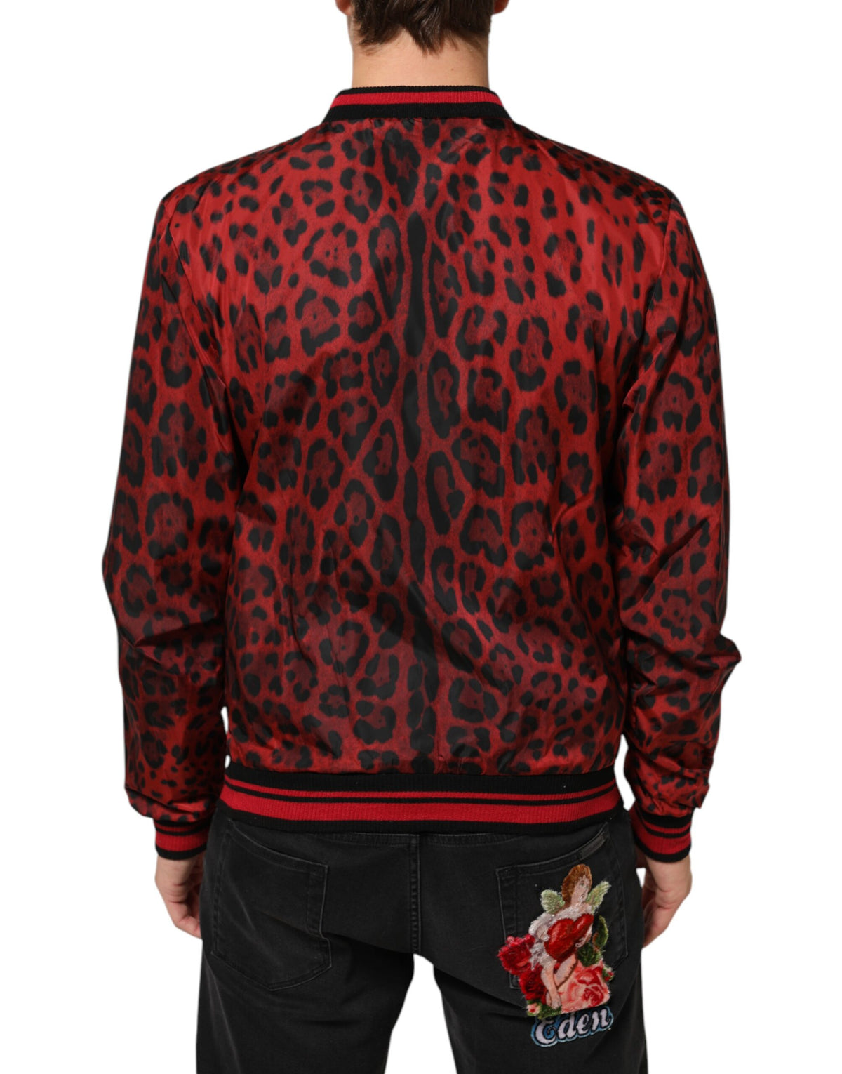 Dolce & Gabbana Rote Bomberjacke mit Leopardenmuster und durchgehendem Reißverschluss für Herren