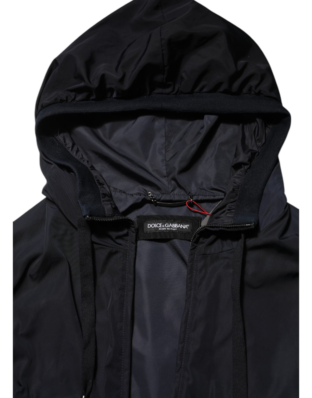 Dolce & Gabbana Blaue Logo Tape Bomberjacke mit Kapuze und Reißverschluss