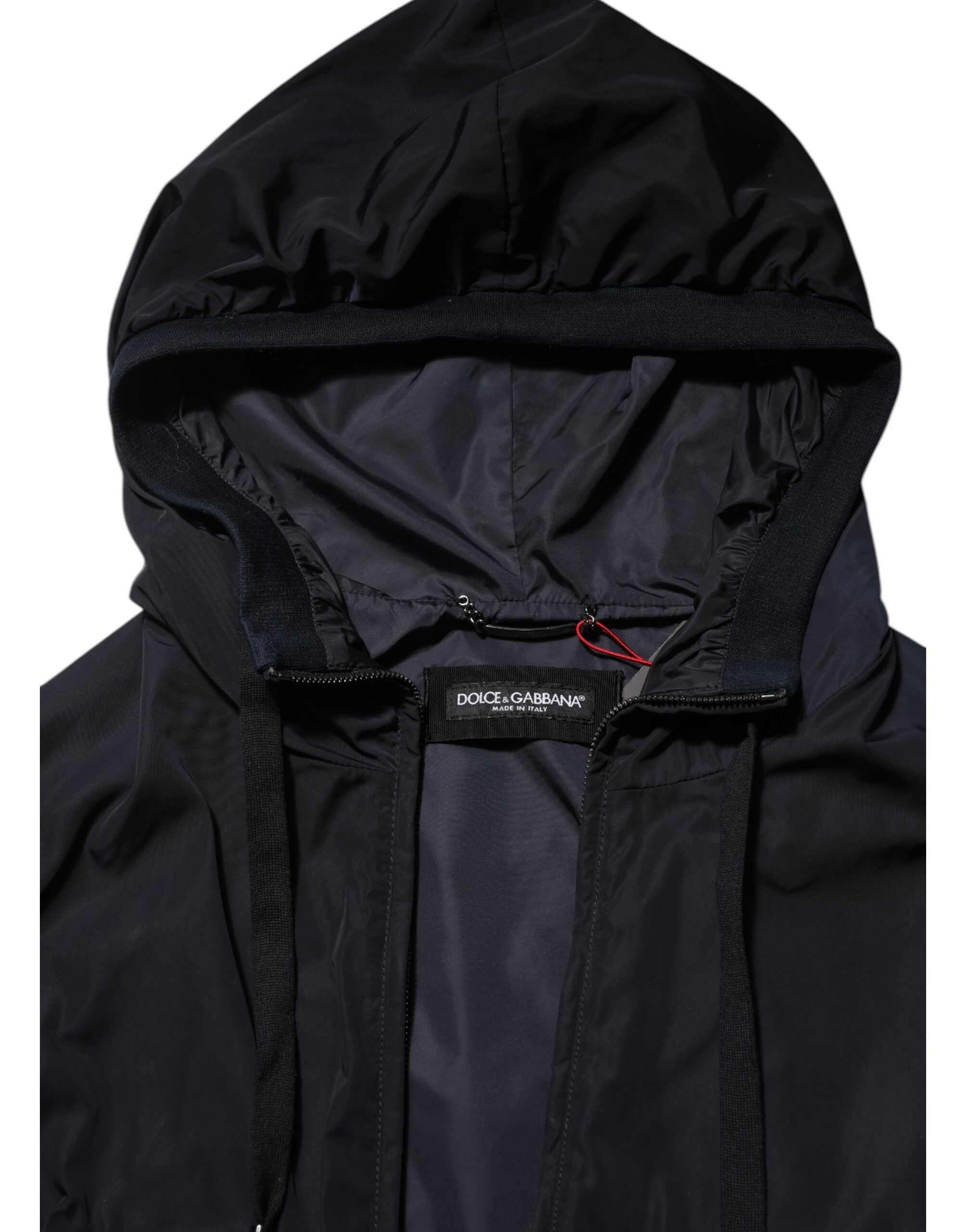 Dolce & Gabbana Blaue Logo Tape Bomberjacke mit Kapuze und Reißverschluss