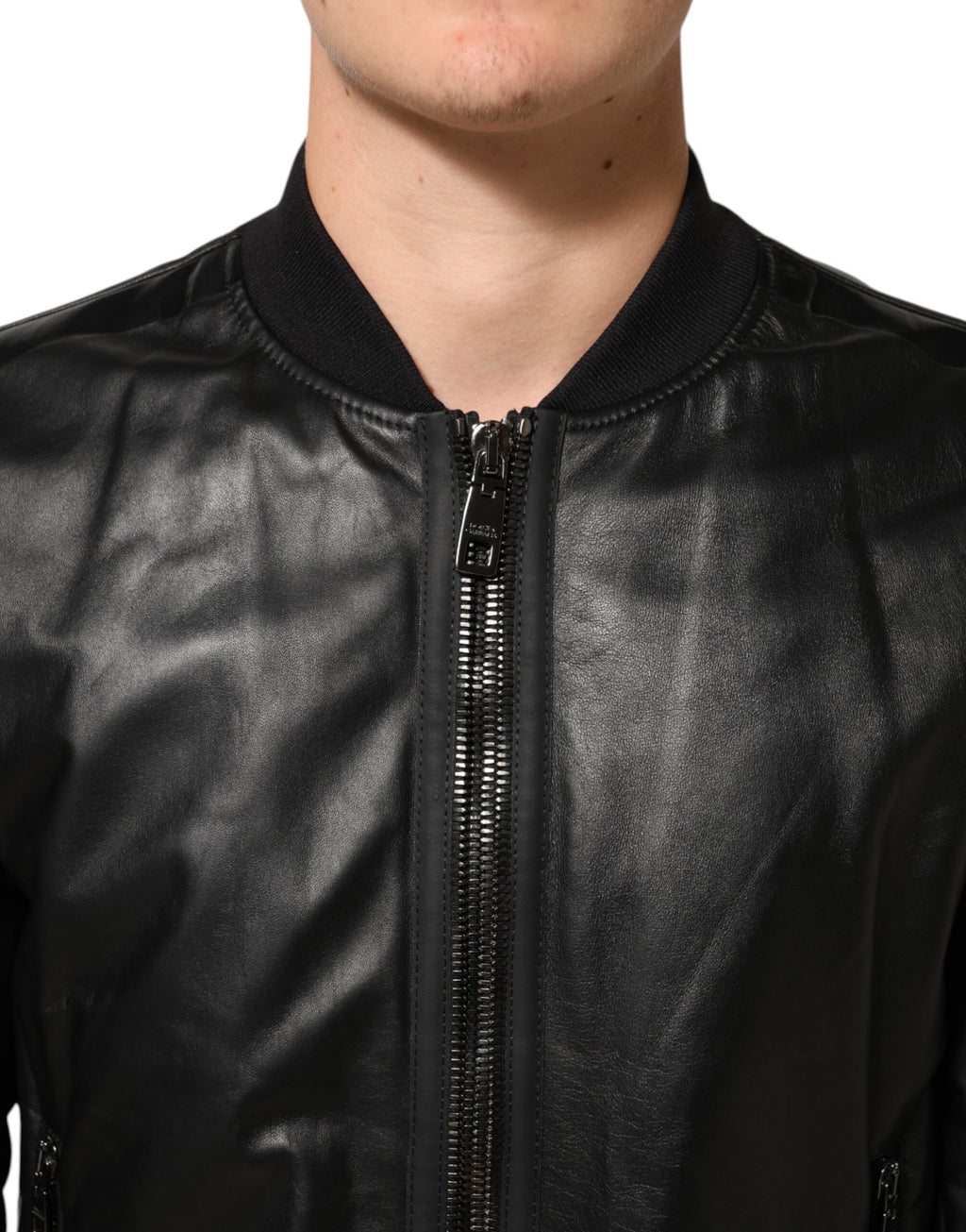 Dolce & Gabbana Schwarzes Leder Nylon FullZip Blouson Jacke