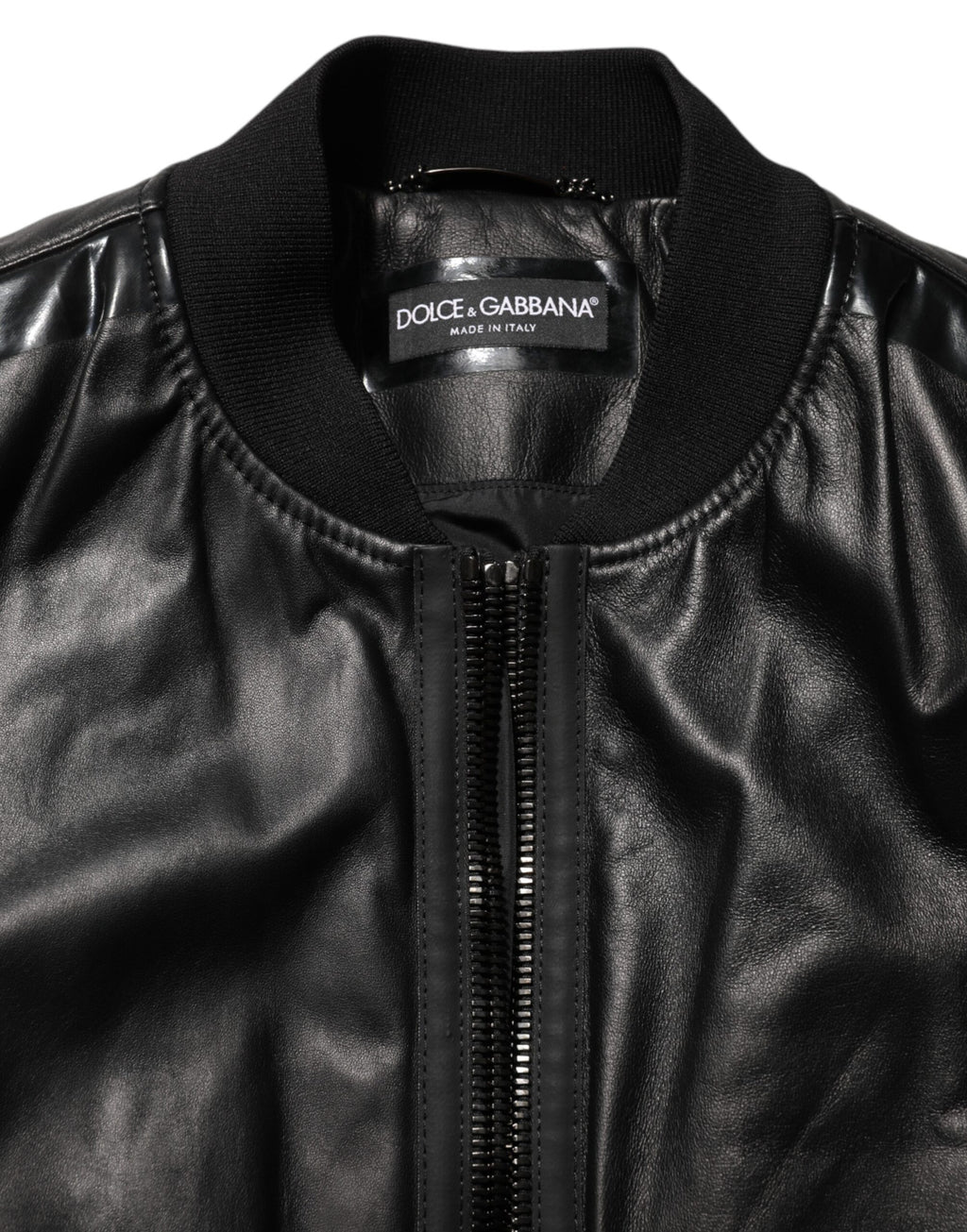 Dolce & Gabbana Schwarzes Leder Nylon FullZip Blouson Jacke