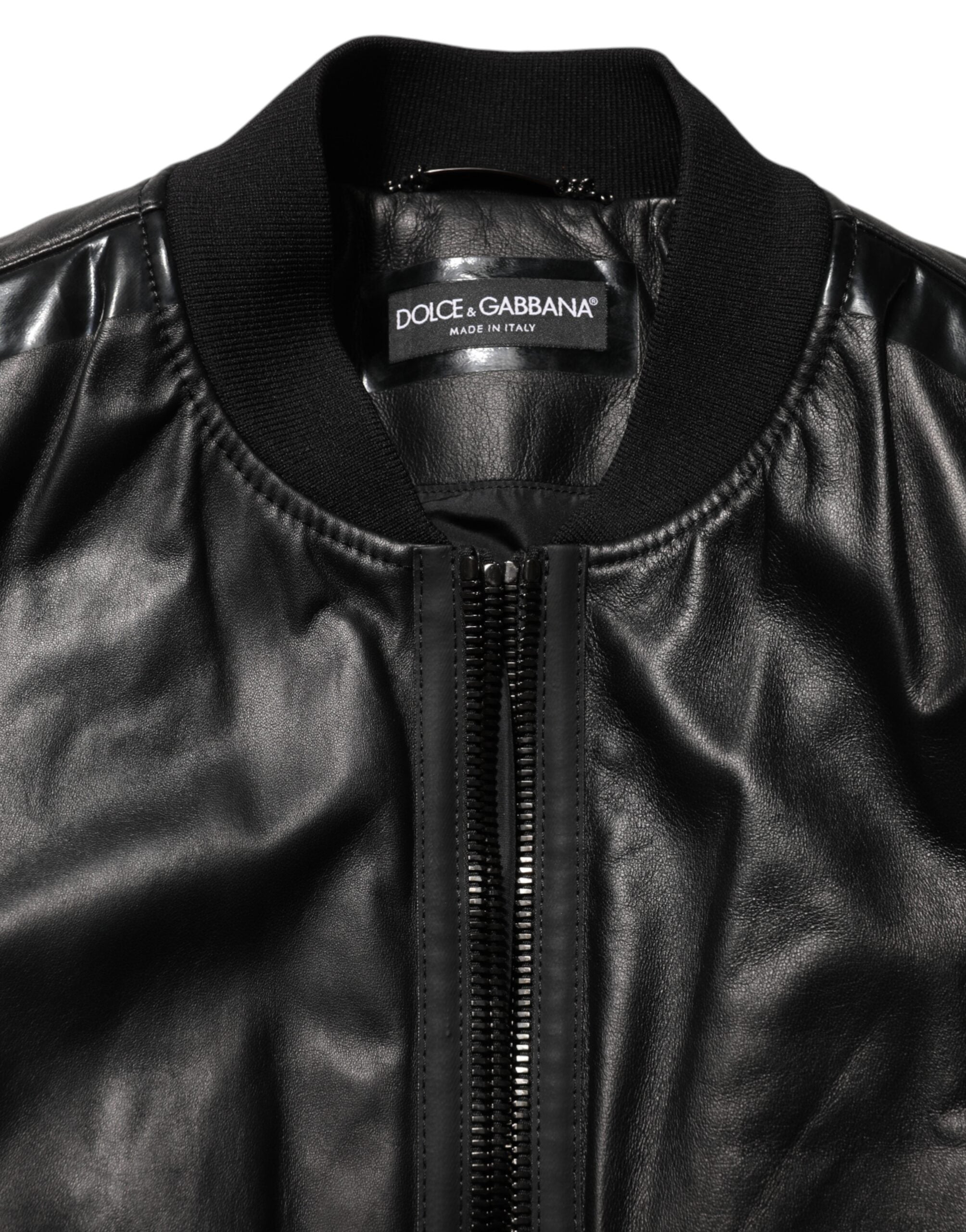 Dolce & Gabbana Schwarzes Leder Nylon FullZip Blouson Jacke