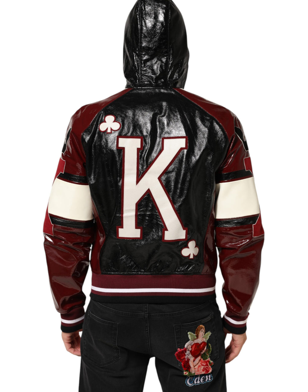 Dolce & Gabbana Multicolor Kapuzen Leder DG King Männer Biker Jacke