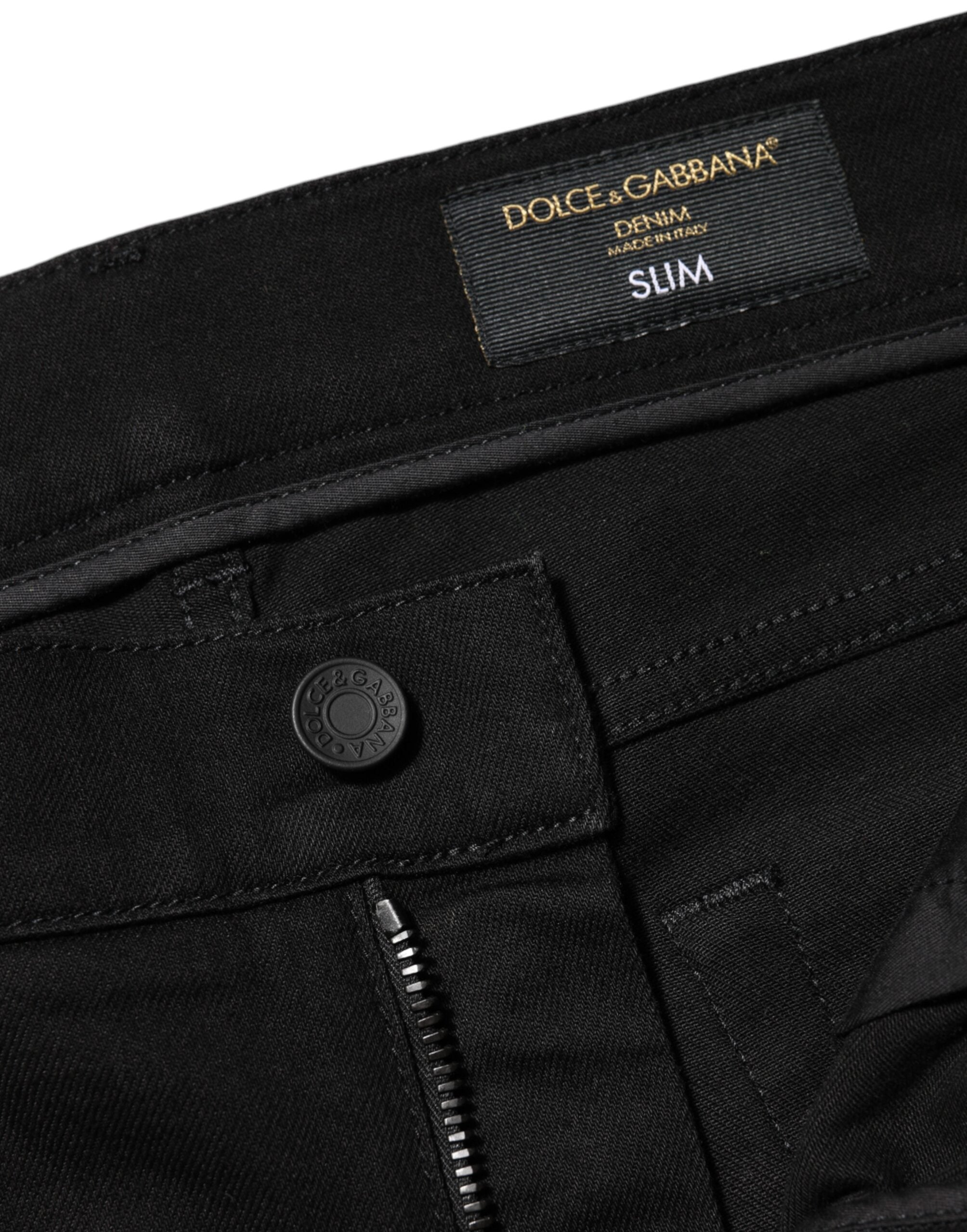 Dolce & Gabbana Schwarze Baumwolle Mid Waist Skinny Herren Denim Jeans