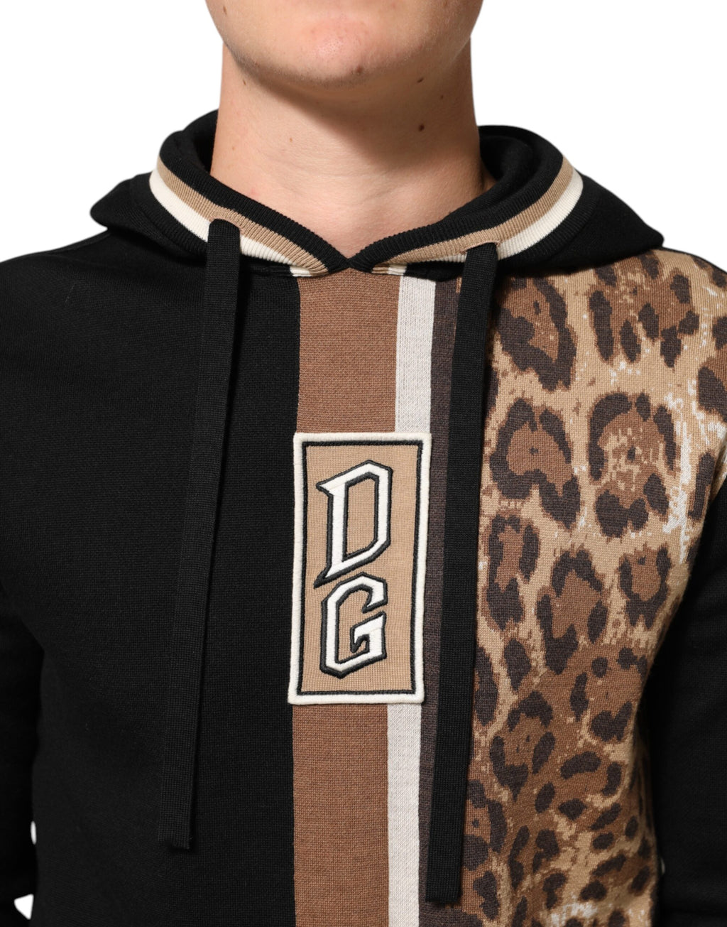 Dolce & Gabbana Schwarzes Leoparden-Logo-Sweatshirt mit Kapuze Pullover