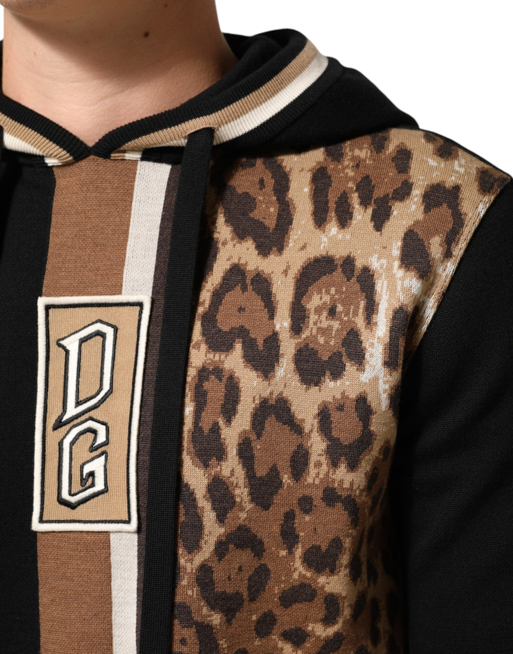Dolce & Gabbana Schwarzes Leoparden-Logo-Sweatshirt mit Kapuze Pullover