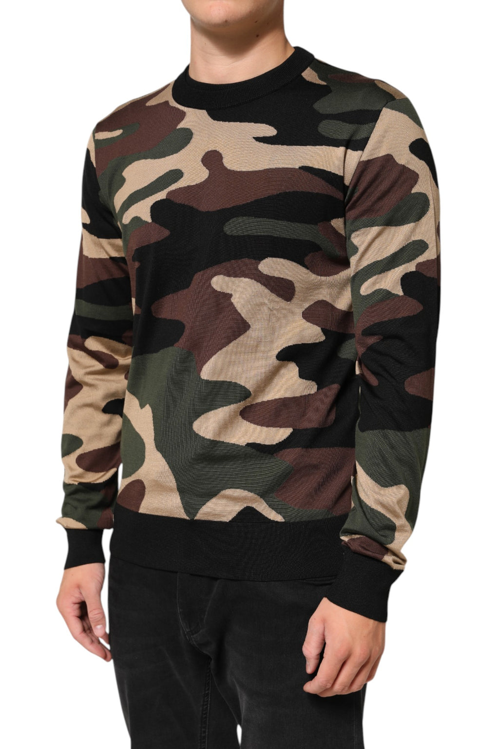 Dolce & Gabbana Multicolor Camouflage Rundhalsausschnitt Männer Pullover Pullover