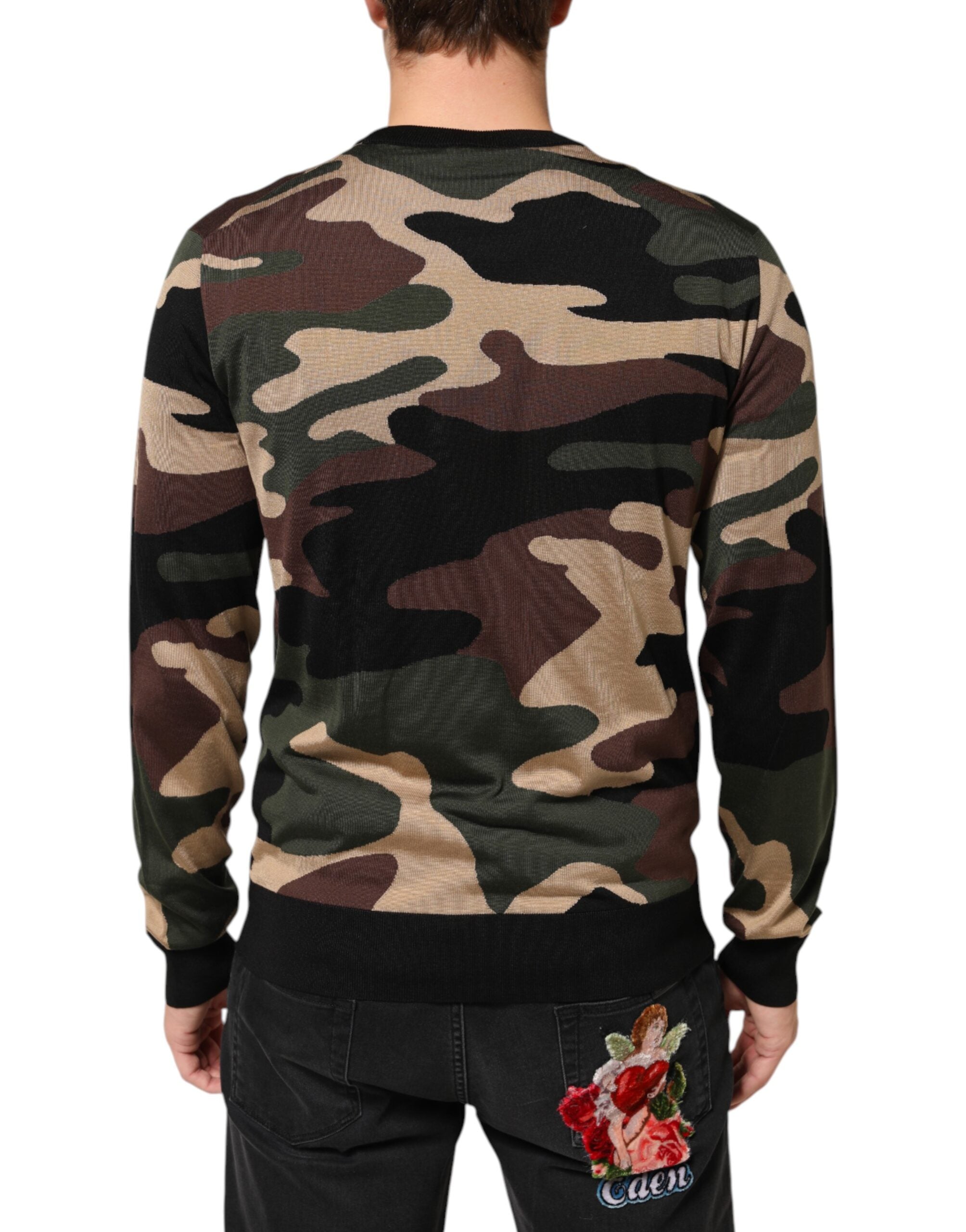 Dolce & Gabbana Multicolor Camouflage Rundhalsausschnitt Männer Pullover Pullover