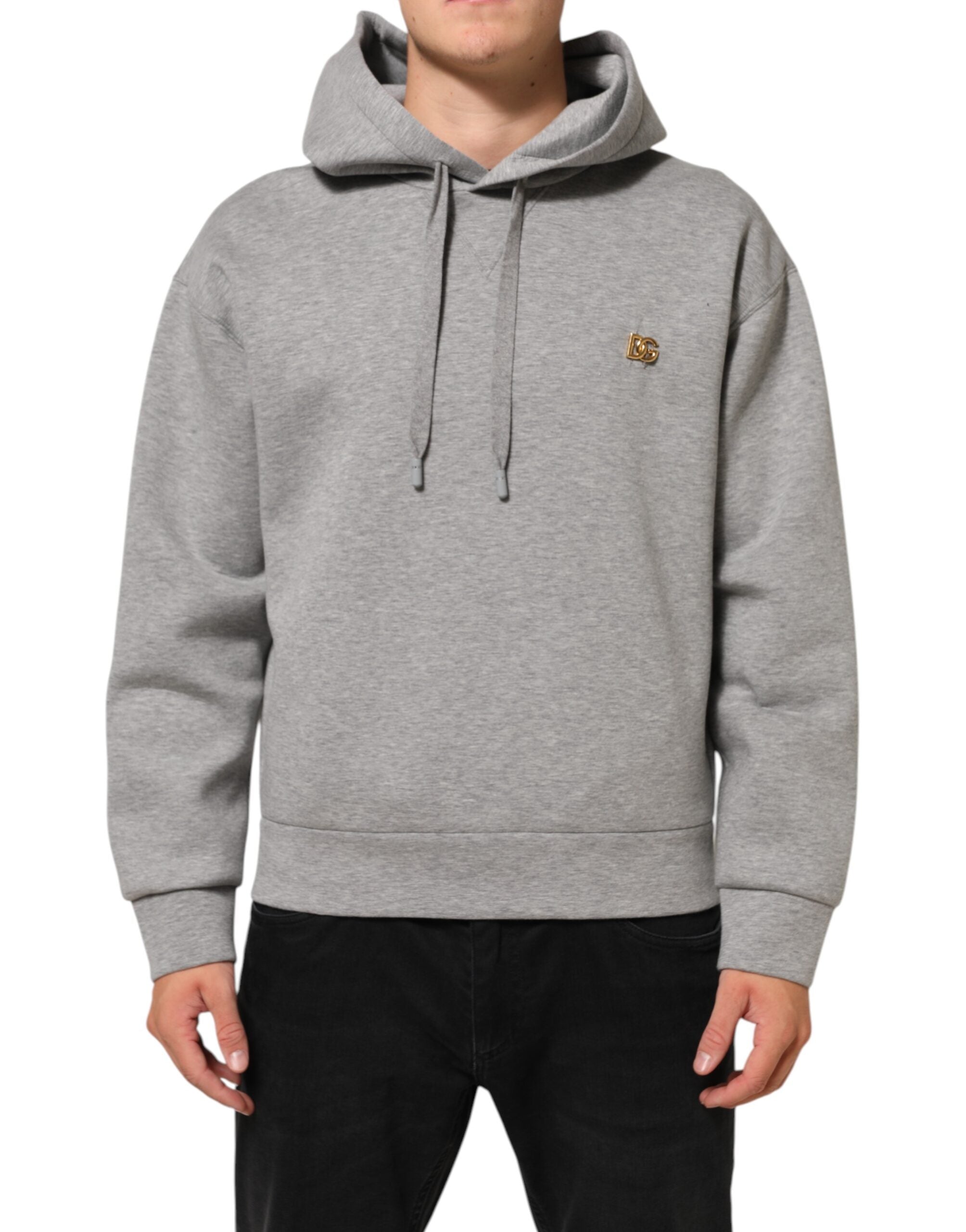 Dolce & Gabbana Graues Logo-Sweatshirt aus Baumwolle mit Kapuze Pullover