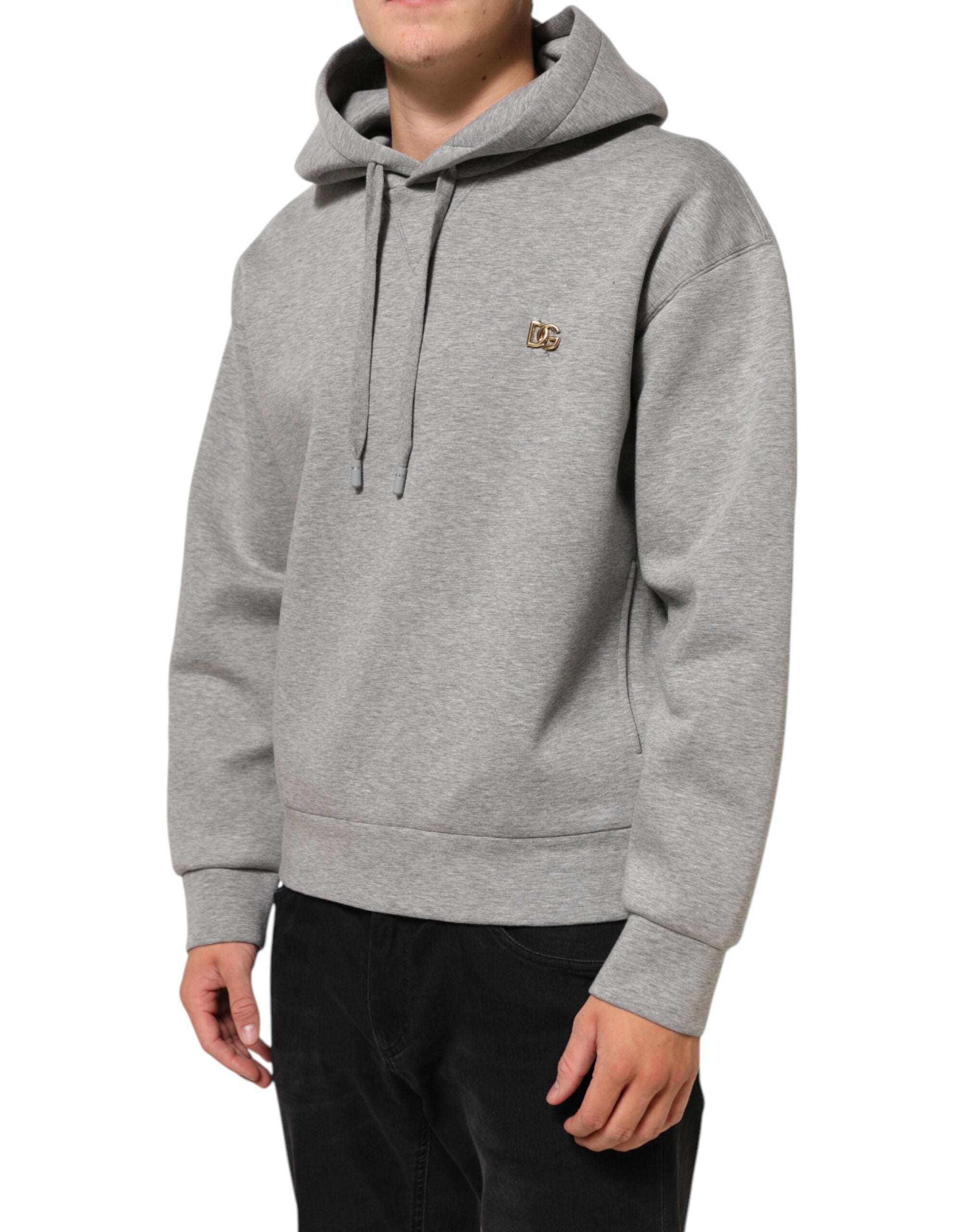 Dolce & Gabbana Graues Logo-Sweatshirt aus Baumwolle mit Kapuze Pullover