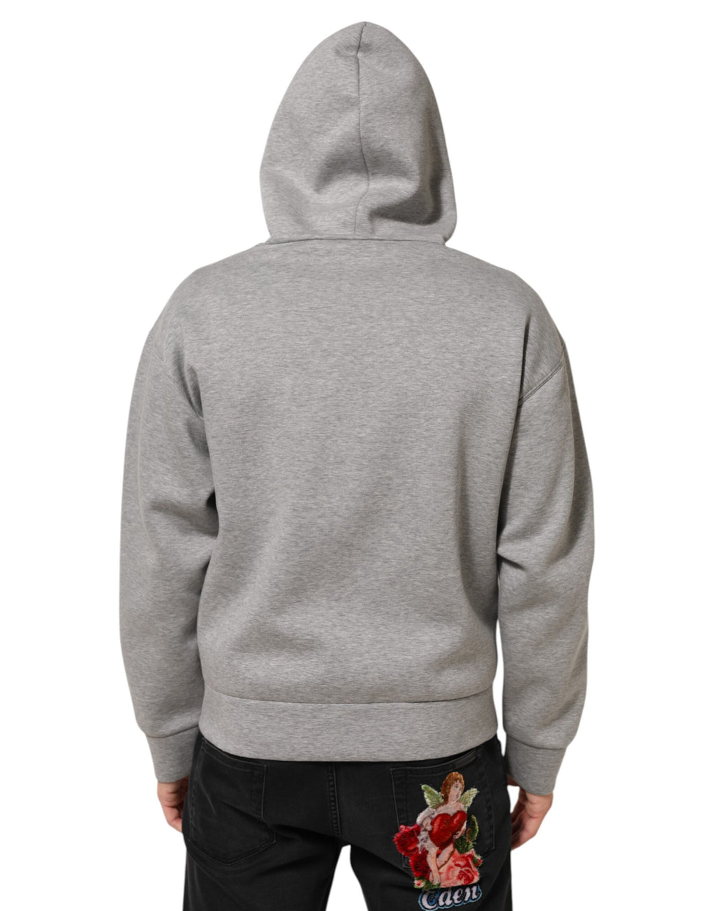 Dolce & Gabbana Graues Logo-Sweatshirt aus Baumwolle mit Kapuze Pullover