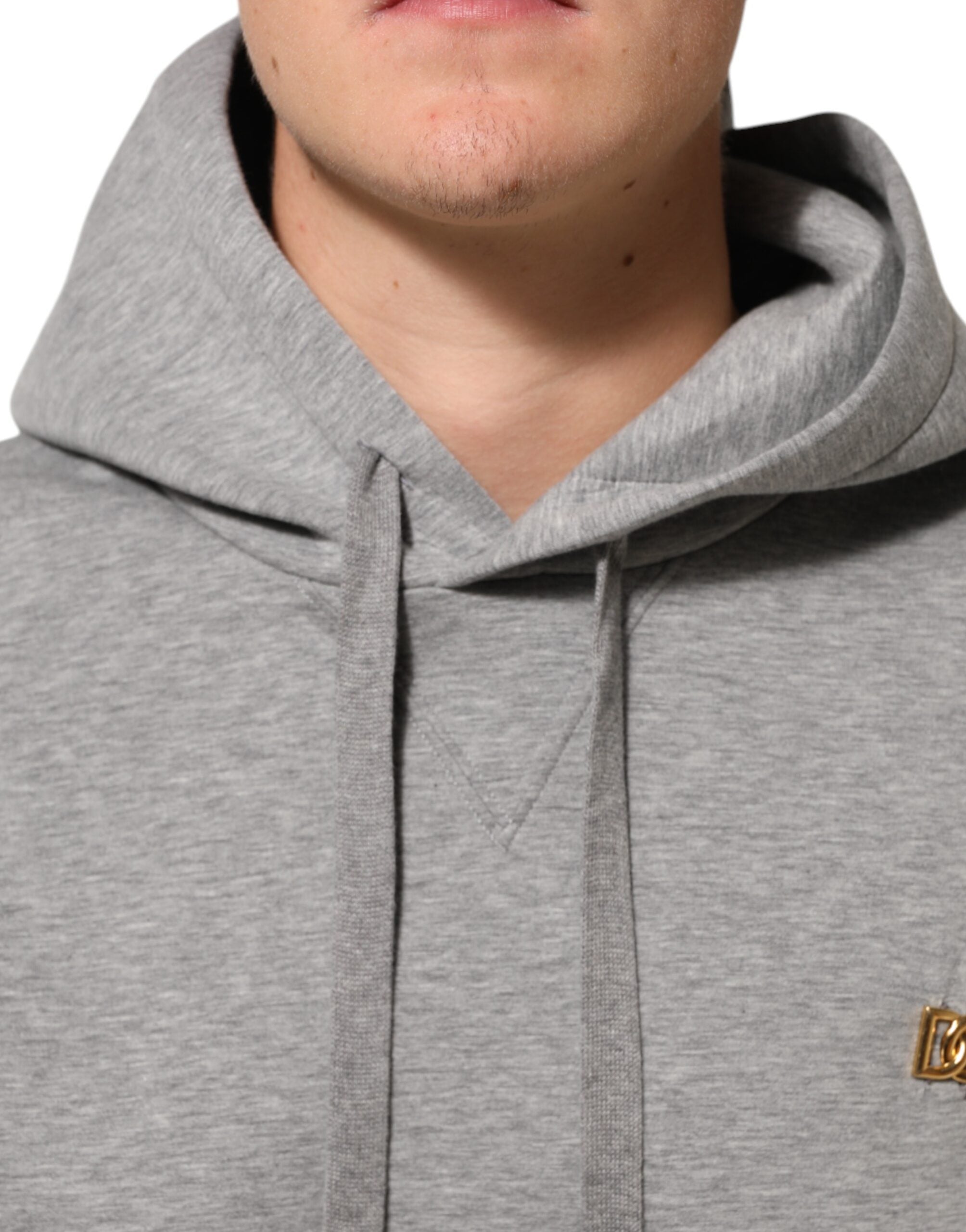 Dolce & Gabbana Graues Logo-Sweatshirt aus Baumwolle mit Kapuze Pullover