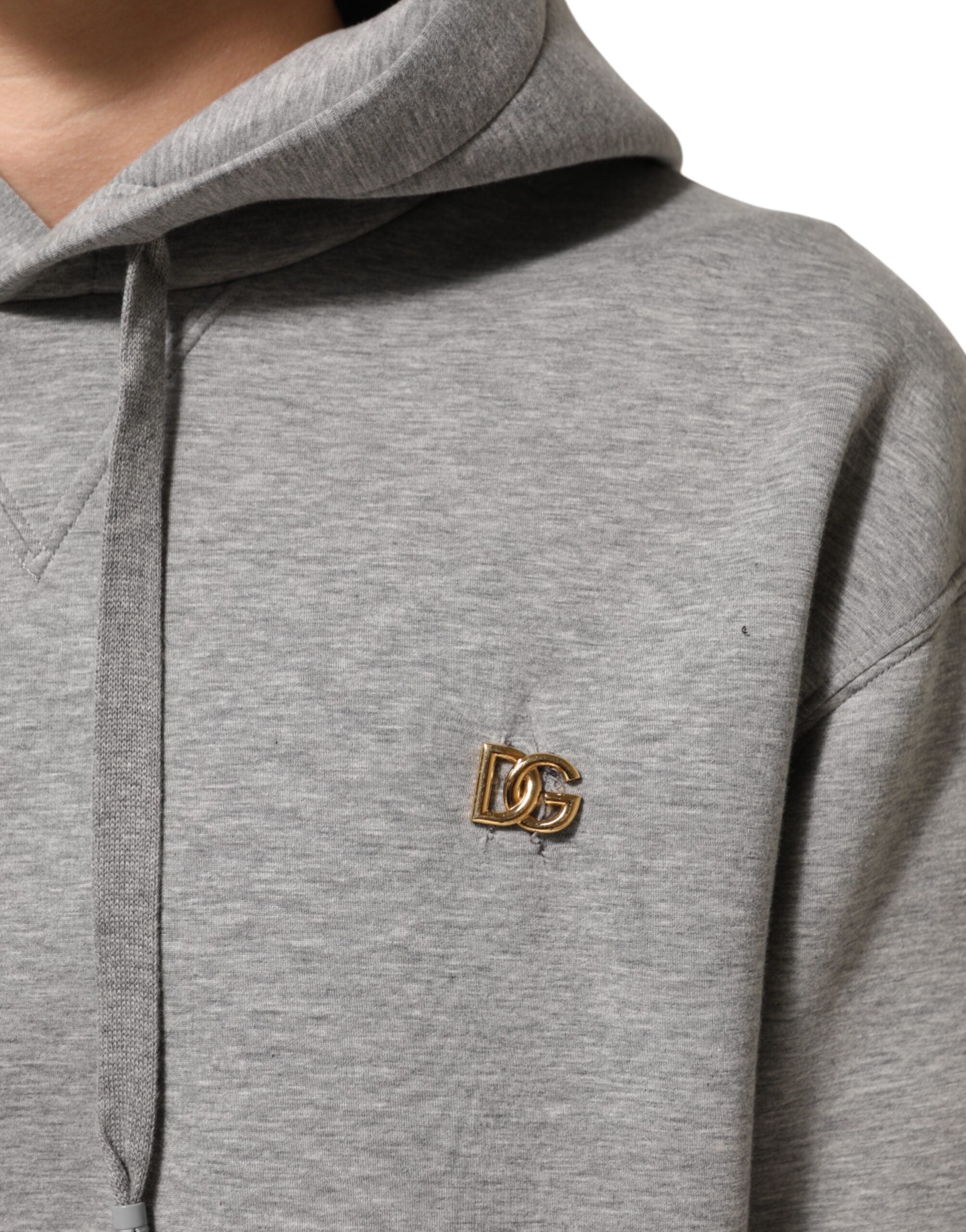 Dolce & Gabbana Graues Logo-Sweatshirt aus Baumwolle mit Kapuze Pullover