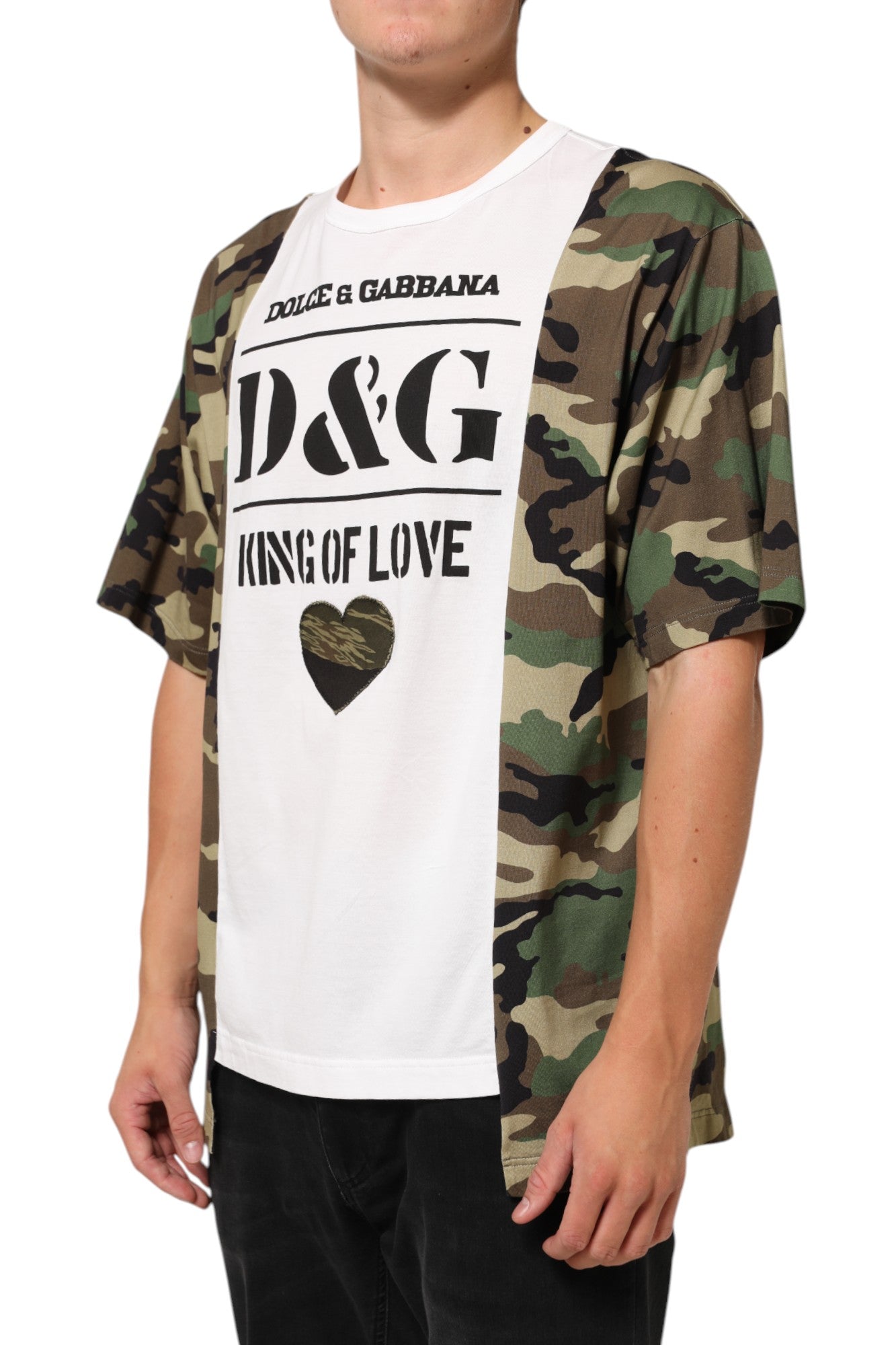 Dolce & Gabbana Weißes Logo Camouflage Rundhalsausschnitt Herren-T-Shirt