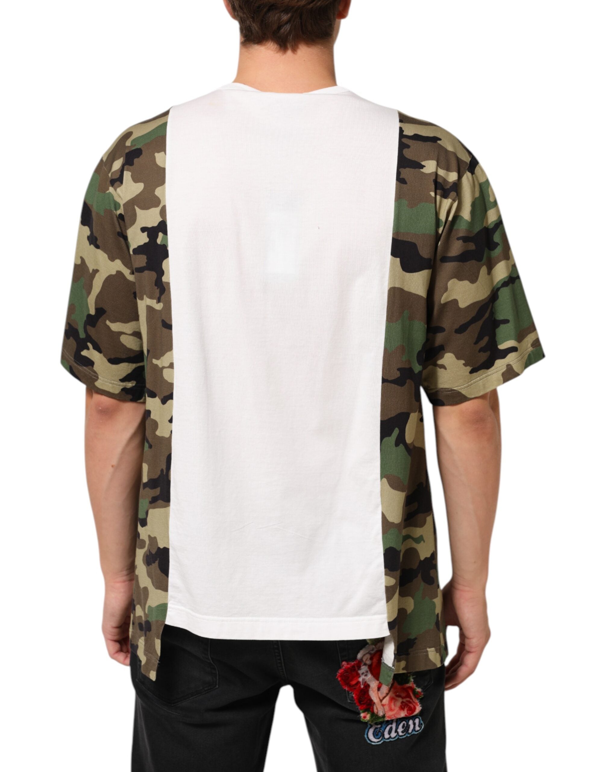 Dolce & Gabbana Weißes Logo Camouflage Rundhalsausschnitt Herren-T-Shirt