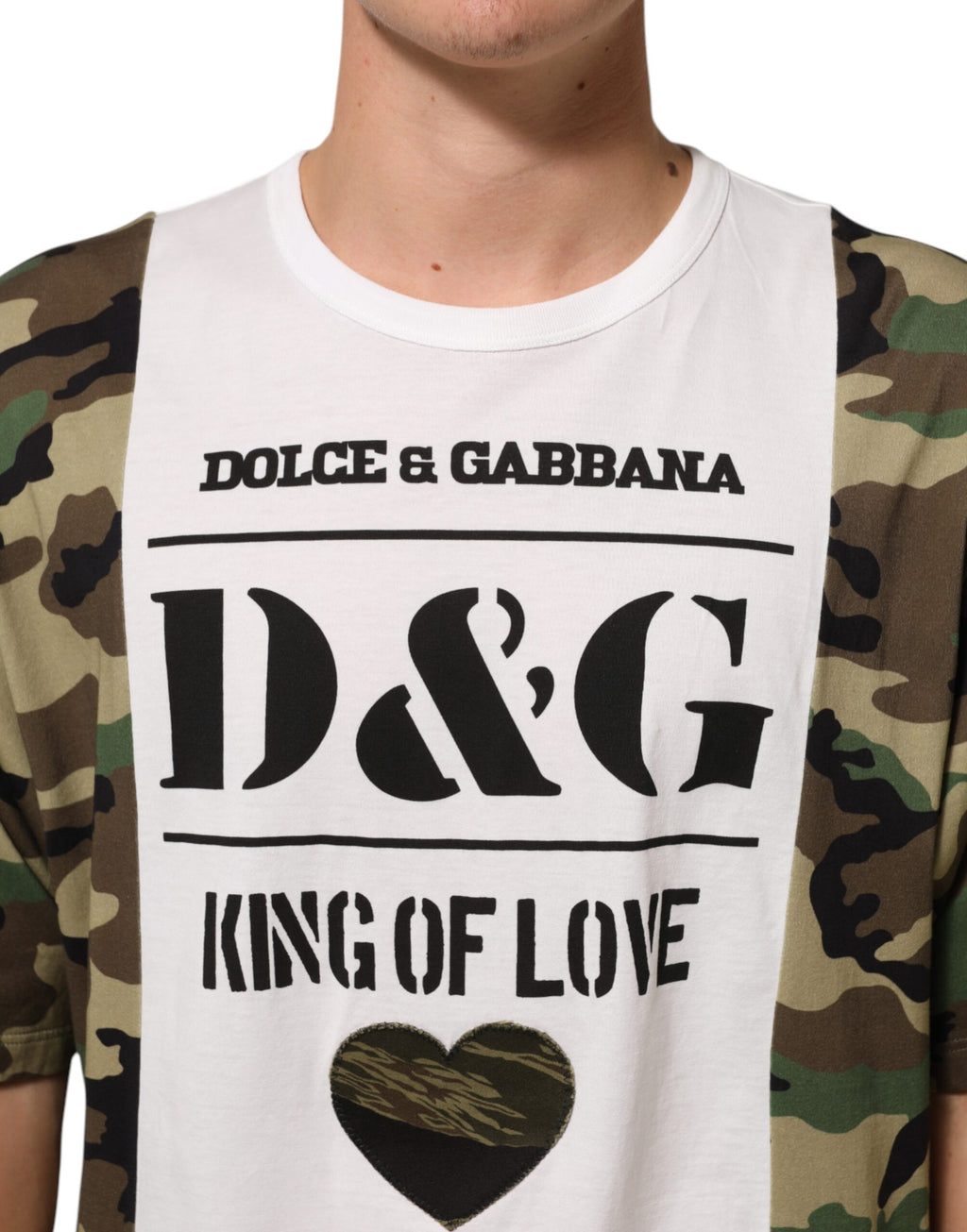 Dolce & Gabbana Weißes Logo Camouflage Rundhalsausschnitt Herren-T-Shirt
