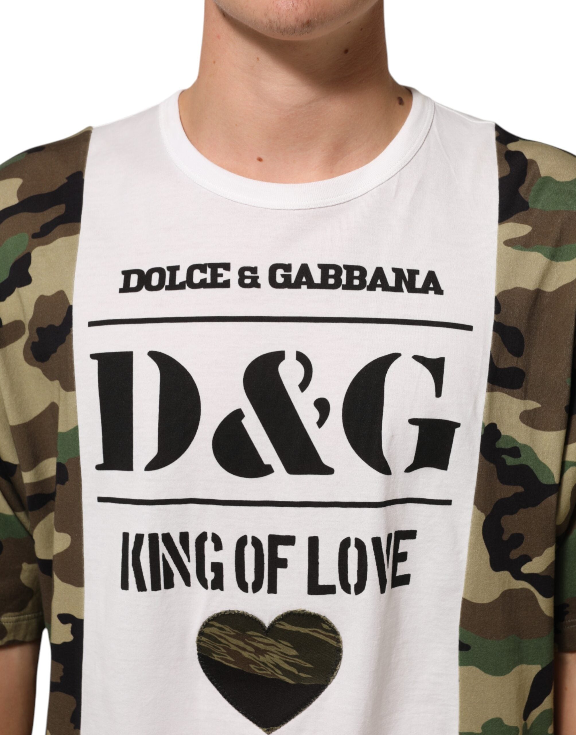 Dolce & Gabbana Weißes Logo Camouflage Rundhalsausschnitt Herren-T-Shirt