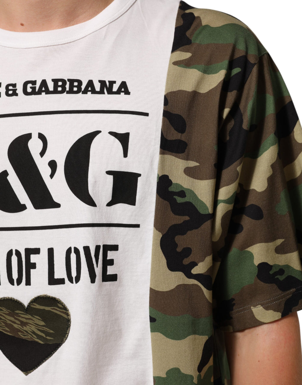 Dolce & Gabbana Weißes Logo Camouflage Rundhalsausschnitt Herren-T-Shirt