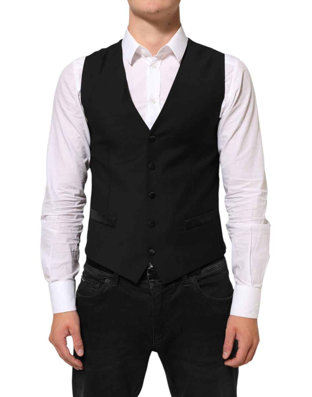 Dolce & Gabbana Schwarz Wolle Kleid Formal Männer Weste Weste